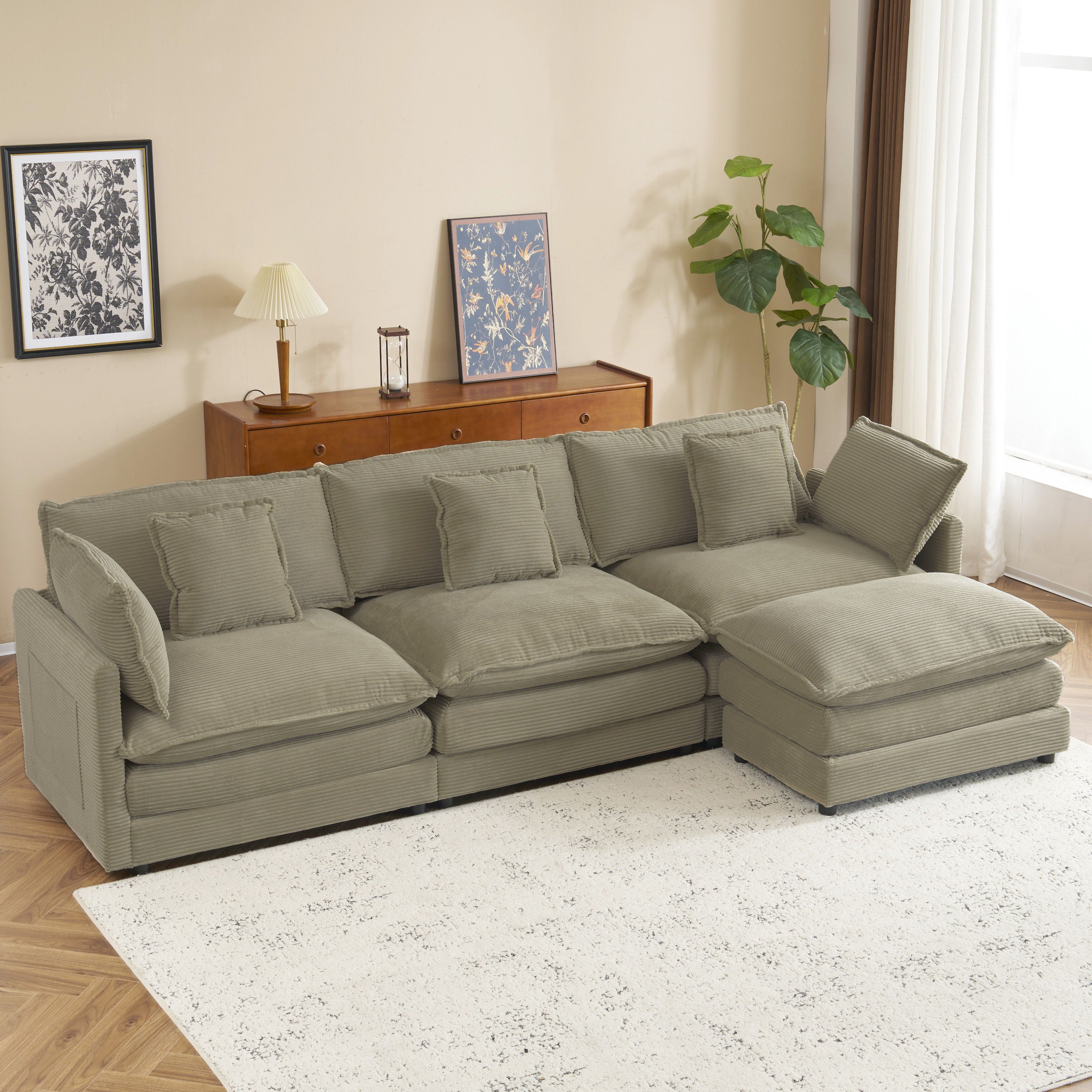 Modern Modular Sectional Sofa With Side Storage Pockets For Living Room