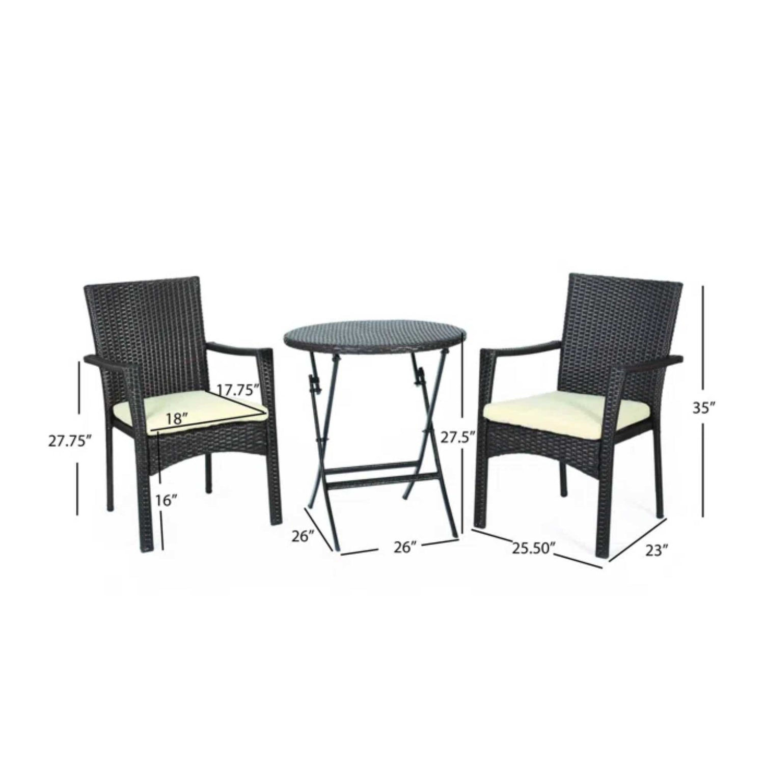 3 Piece Bistro Set With Water Resistant Cushions And 2 Chairs - Brown Multi