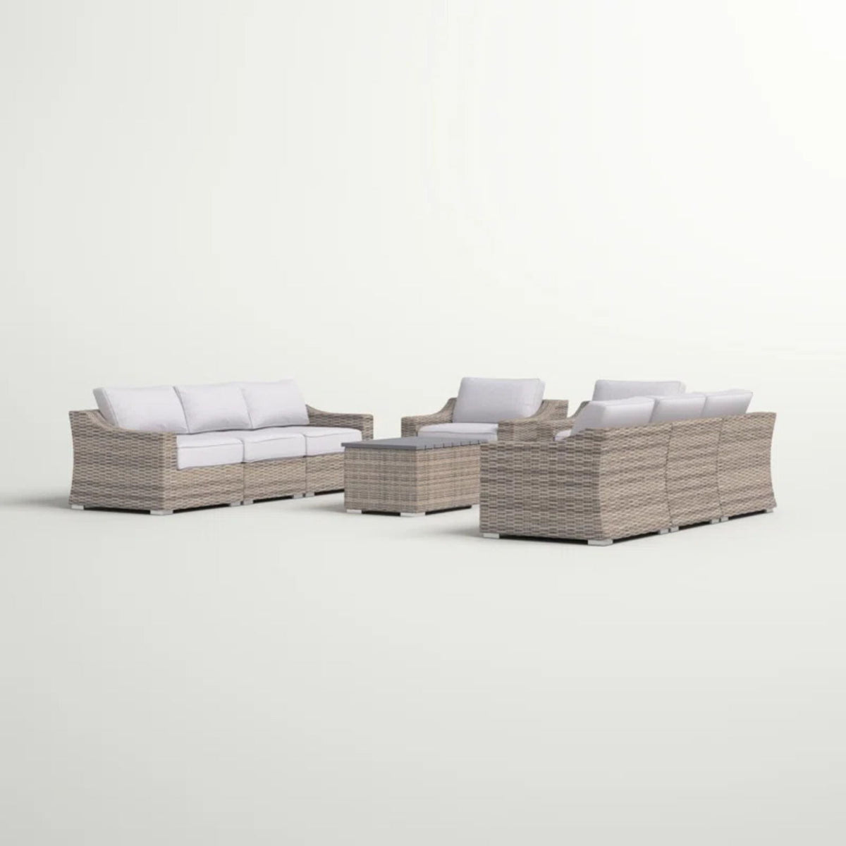 All Weather Wicker 8 Piece Patio Sectional Set With Cushions Modular Design - Gray Mix