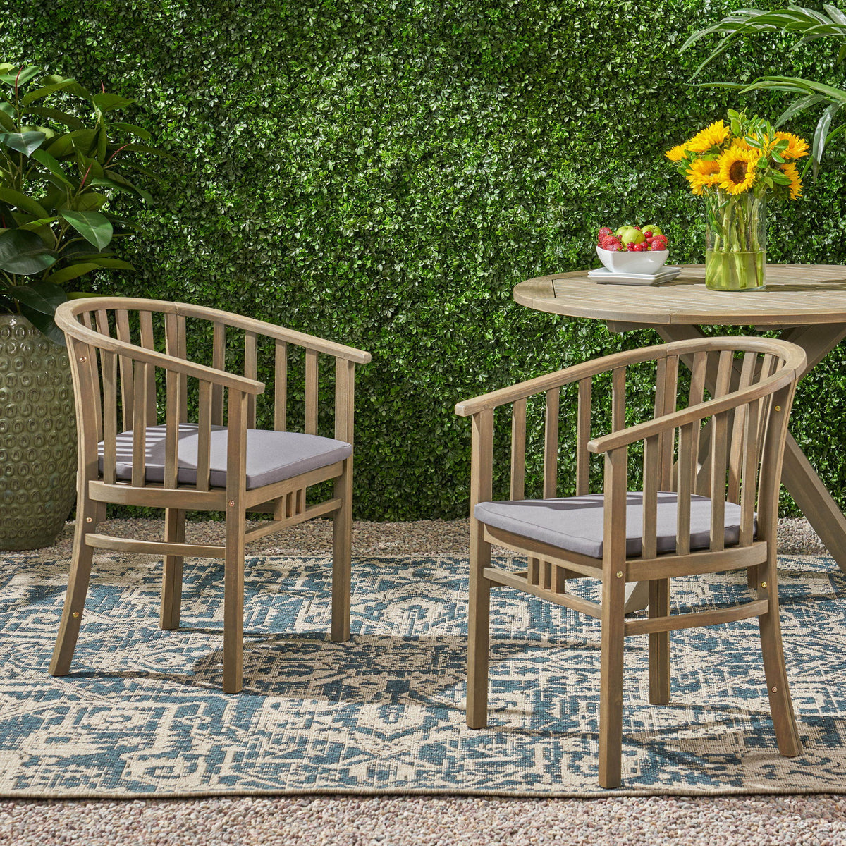 Outdoor Wooden Dining Chairs With Cushions (Set of 2)