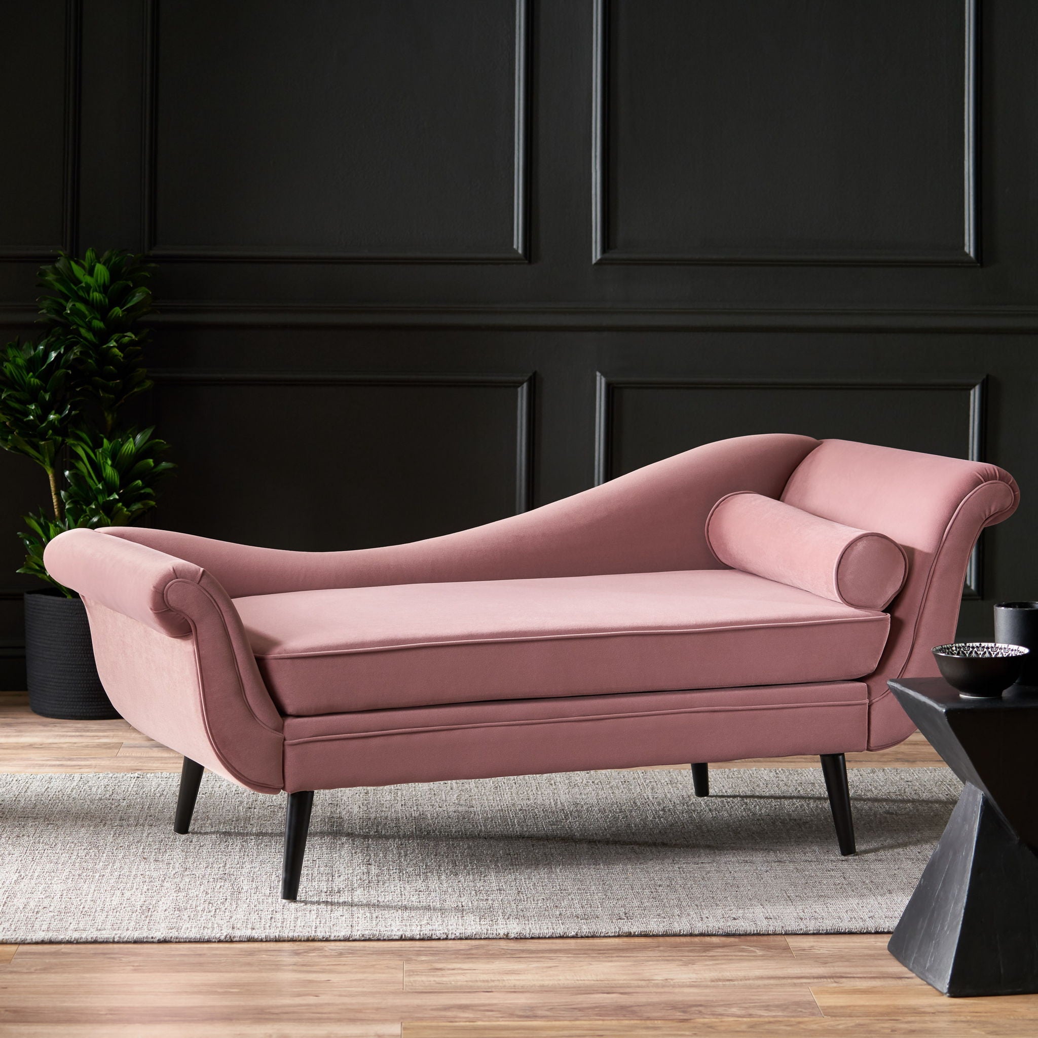 Auroral - Upholstered Chaise Lounge With Scrolled Arms And Tapered Legs