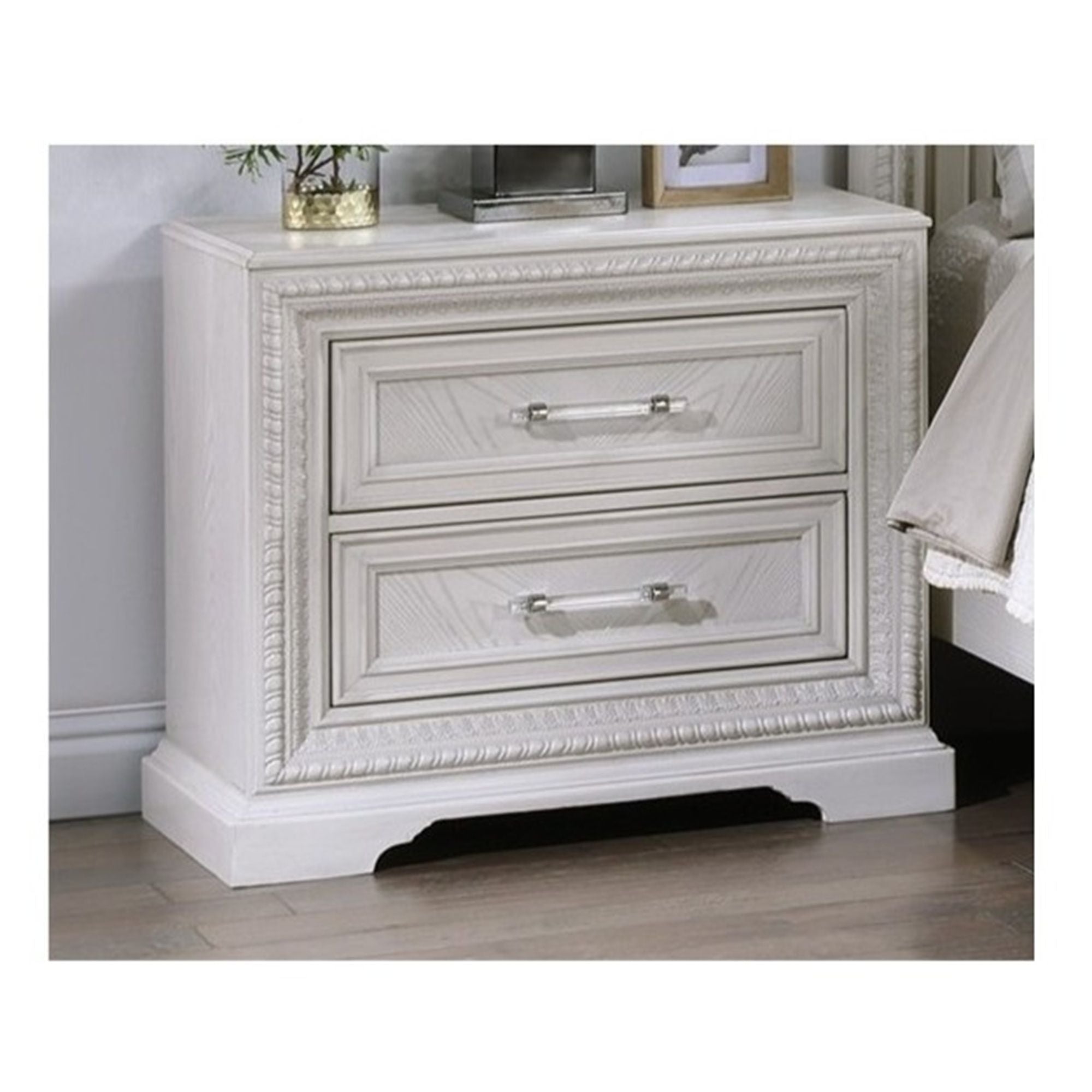 2 Drawer Storage Nightstand Bedroom Furniture - Antique White