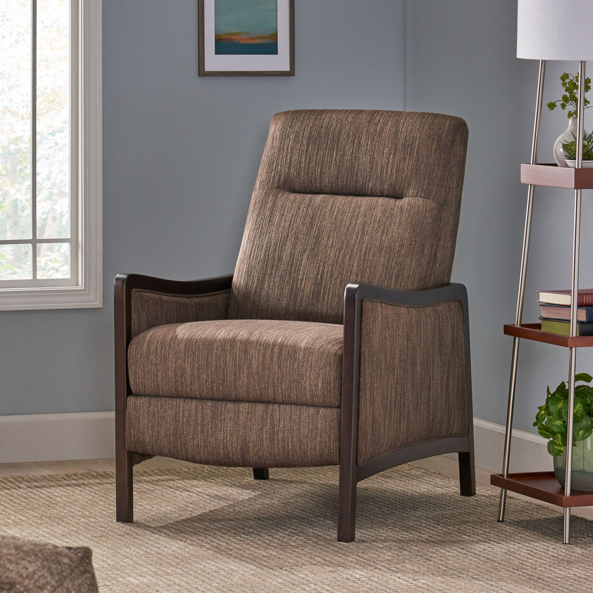 Drury - Contemporary Fabric Upholstered Pushback Recliner - Brown