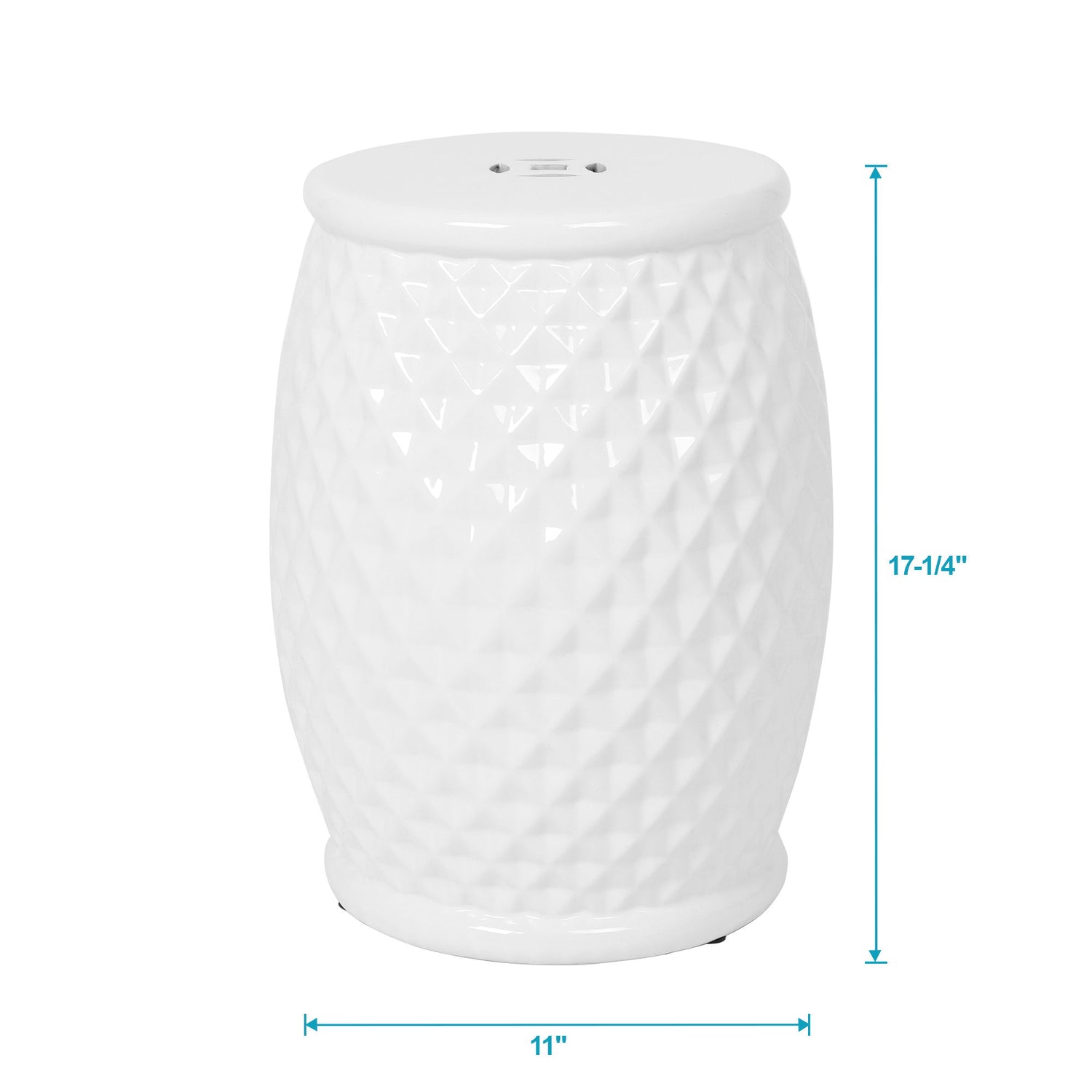 Glazed Ceramic Drum Stool Indoor / Outdoor Side Table Ceramic - White