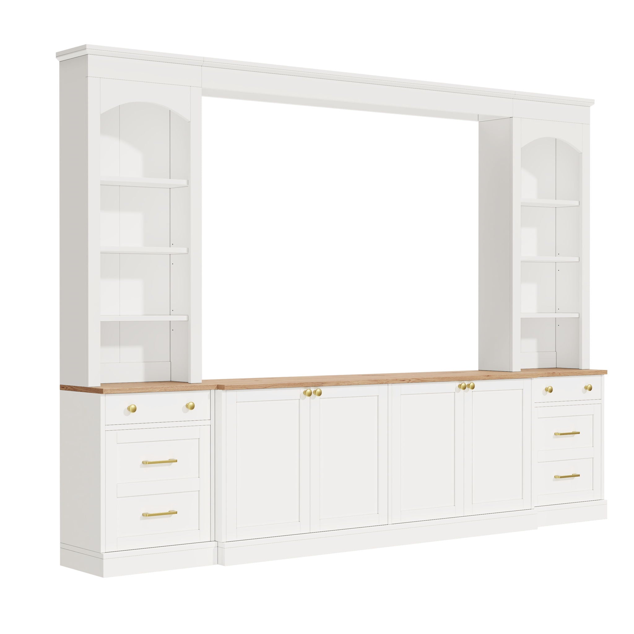 Arched Entertainment Center Wall Unit With Bookshelf, Retro Large TV Stand
