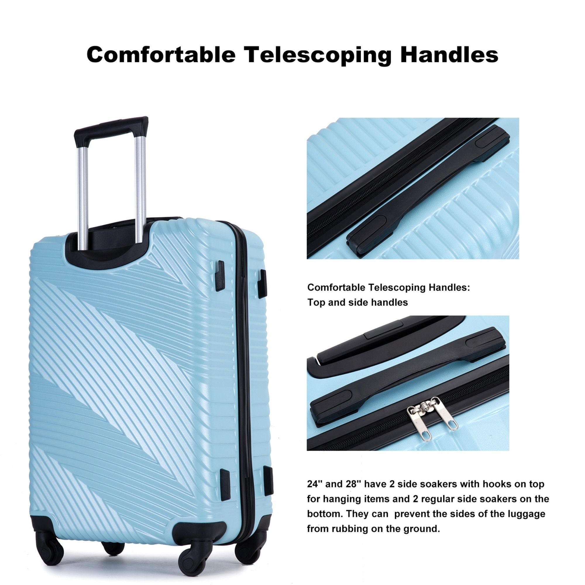 3 Piece Luggage Sets Lightweight Suitcase With Two Hooks, Spinner Wheels,