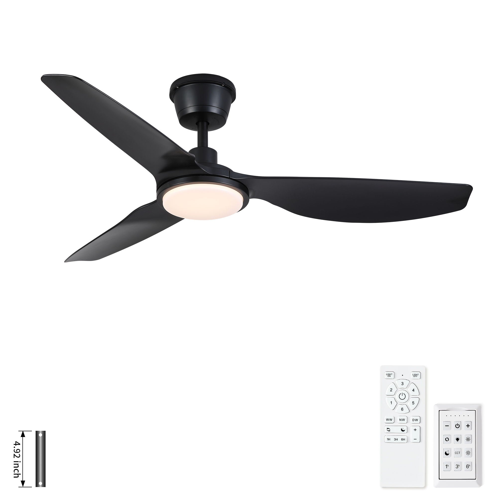 Outdoor Waterproof Ceiling Fan With Light And Quiet DC Motor, Blades For Bedroom - Black