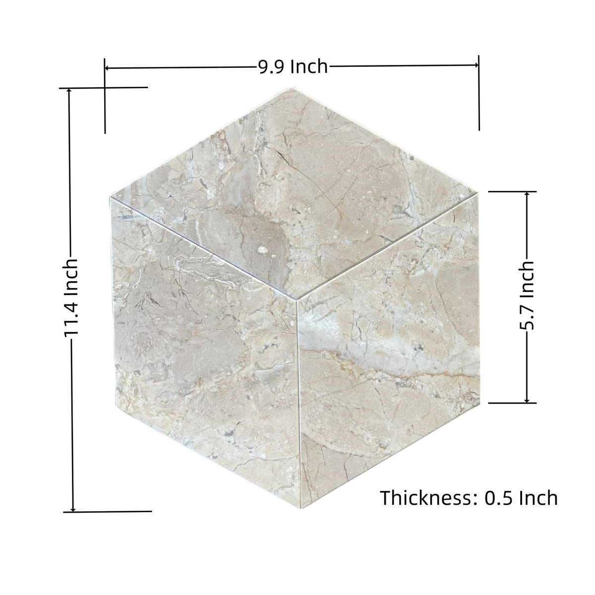 Hexagon Marble Tile For Floor And Wall Honed Stone 1 Box With (Set of 12) - Beige / Gold
