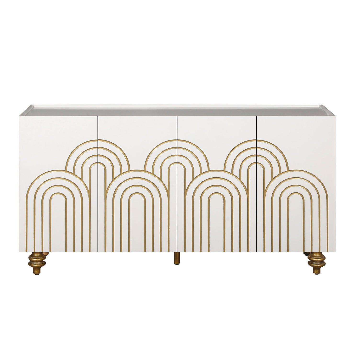 Modern Fluted Sideboard Buffet With Storage, Curve Element, 4 Doors With Adjustable Shelves