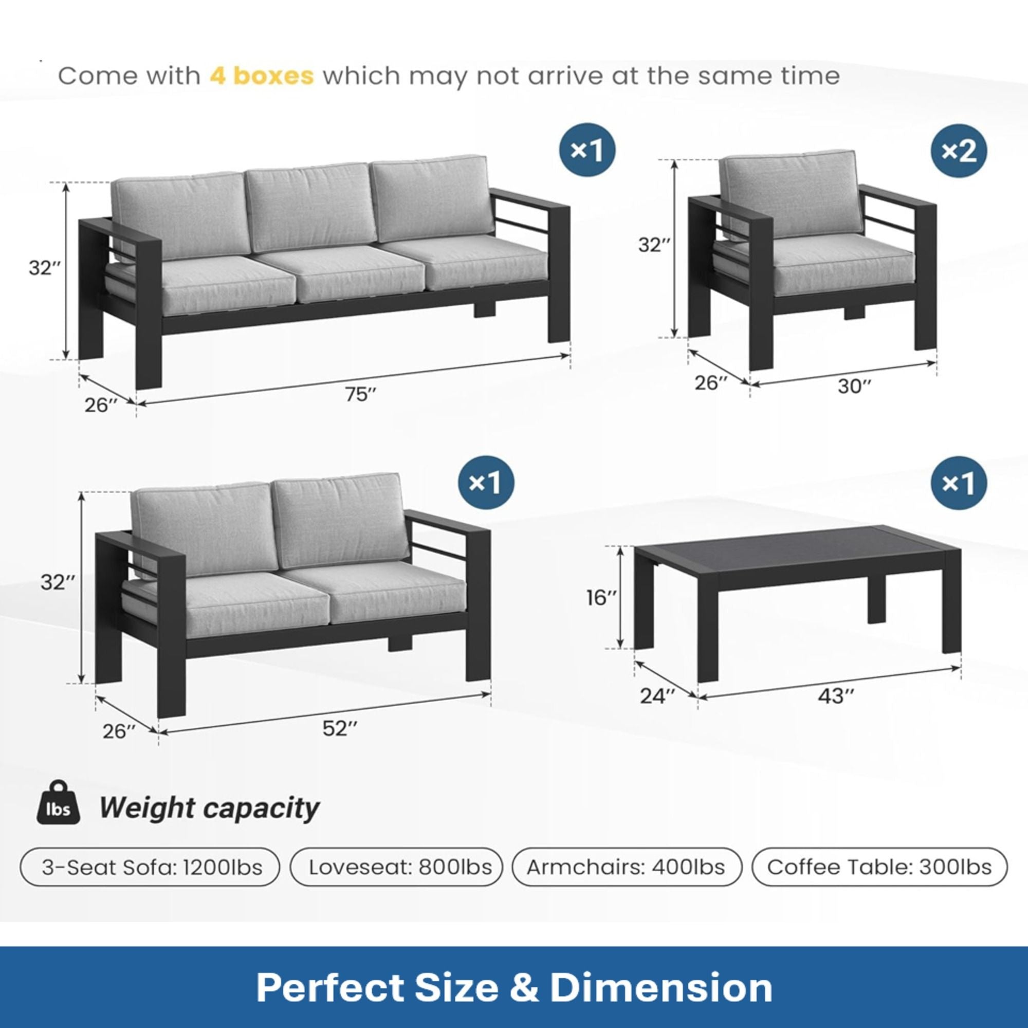 Outdoor Patio Set, All-Weather With Thick Cushions