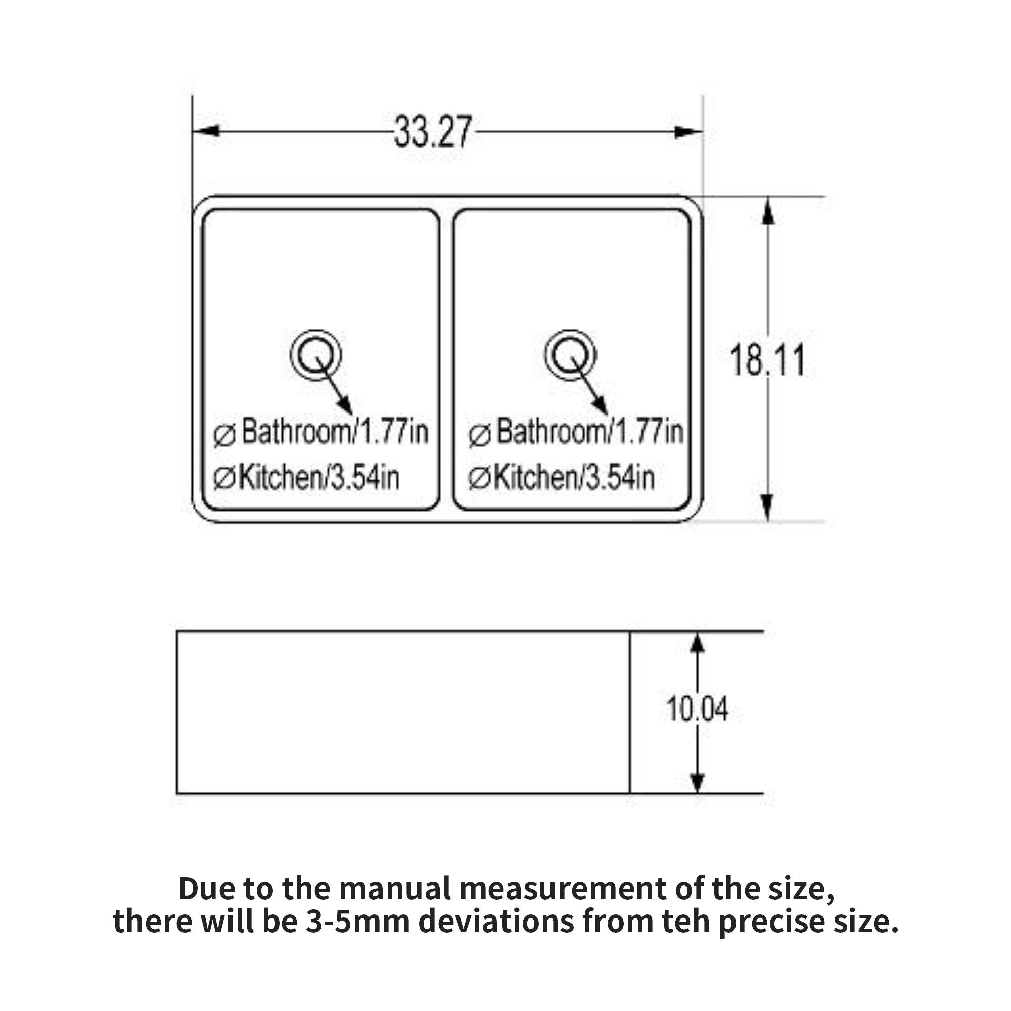 Sink 33" Double Bowl Apron Front Kitchen Sink 50 / 50 - White