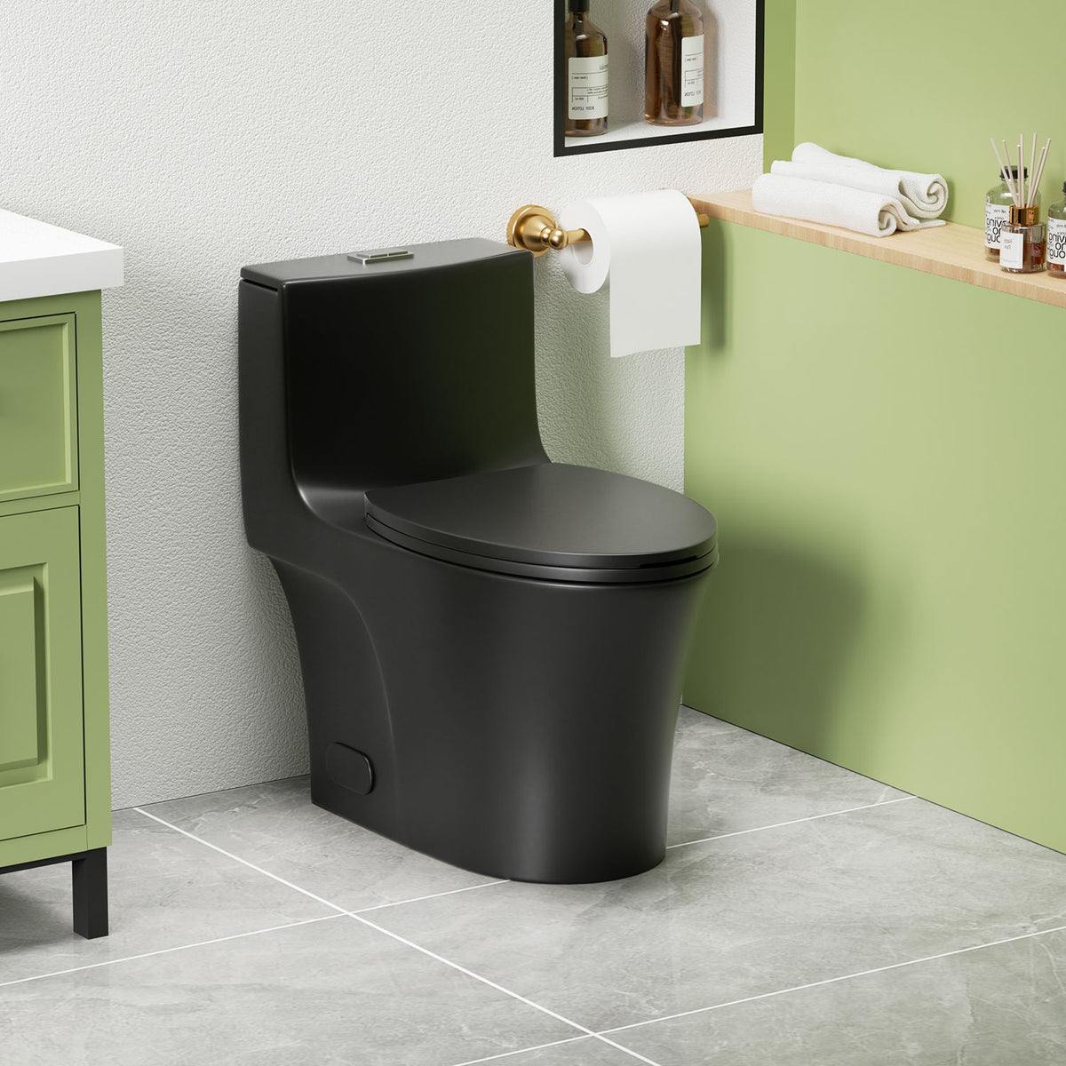 1 Piece Toilet With Dual Flush And Soft Closing Seat - Matte Black