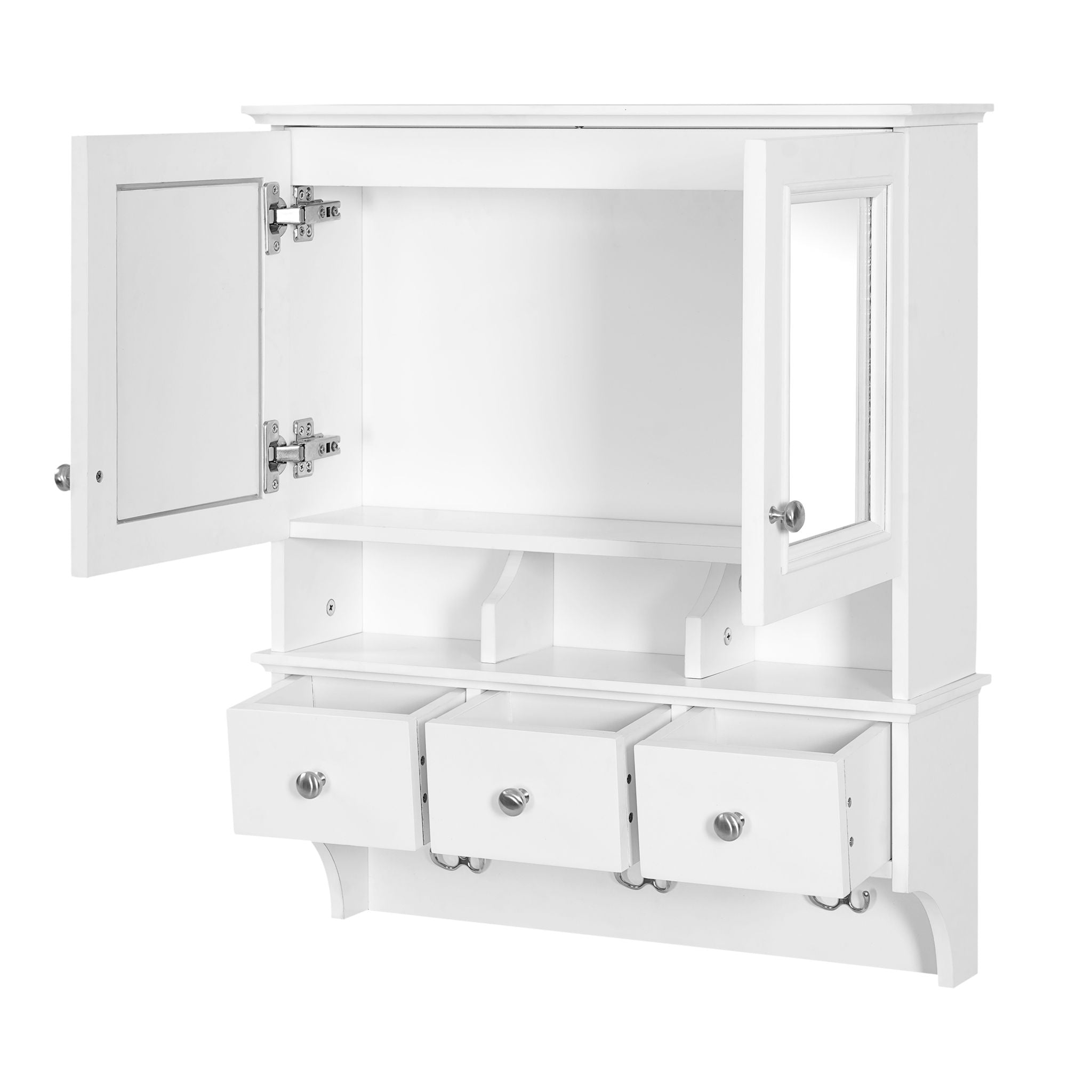 Modern Bathroom Mirror Cabinet With Drawers, Organizer Hooks, And High-Definition Mirrors