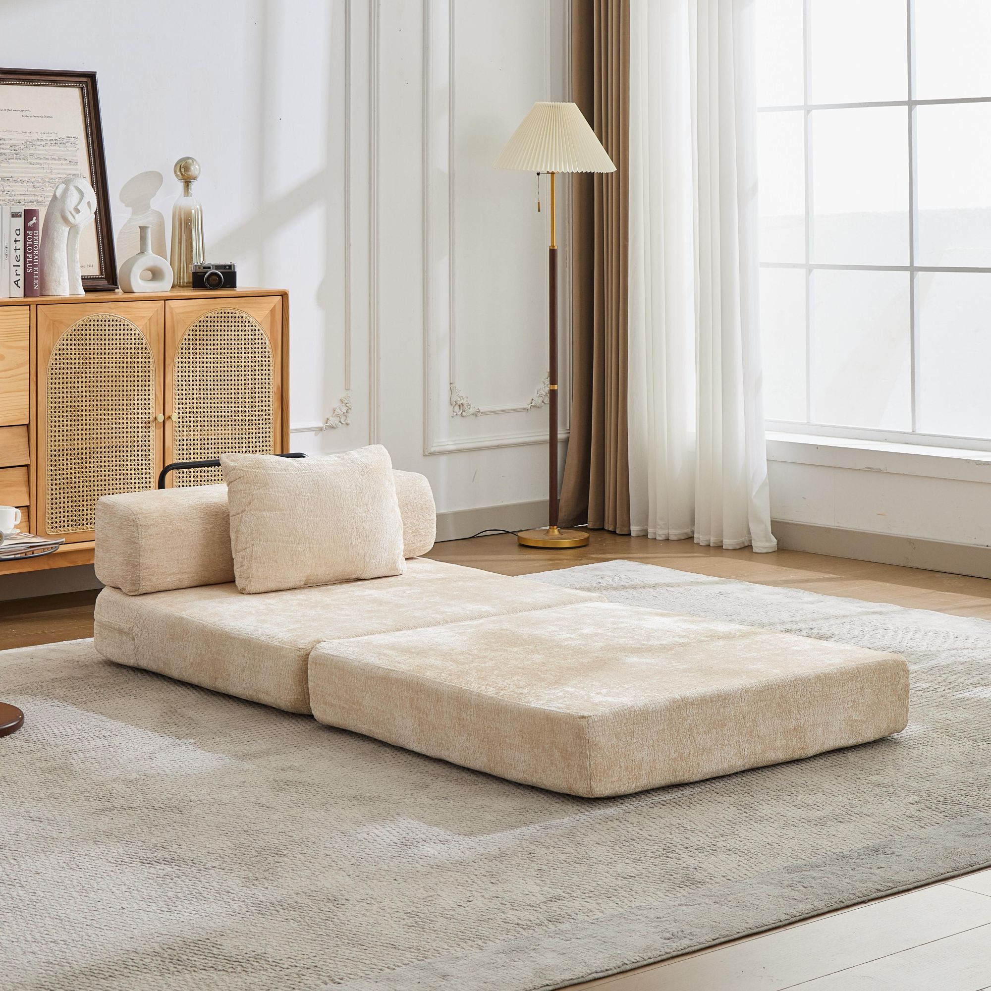 Convertible Floor Sofa Bed With Fixed Shape Frame For Living Room