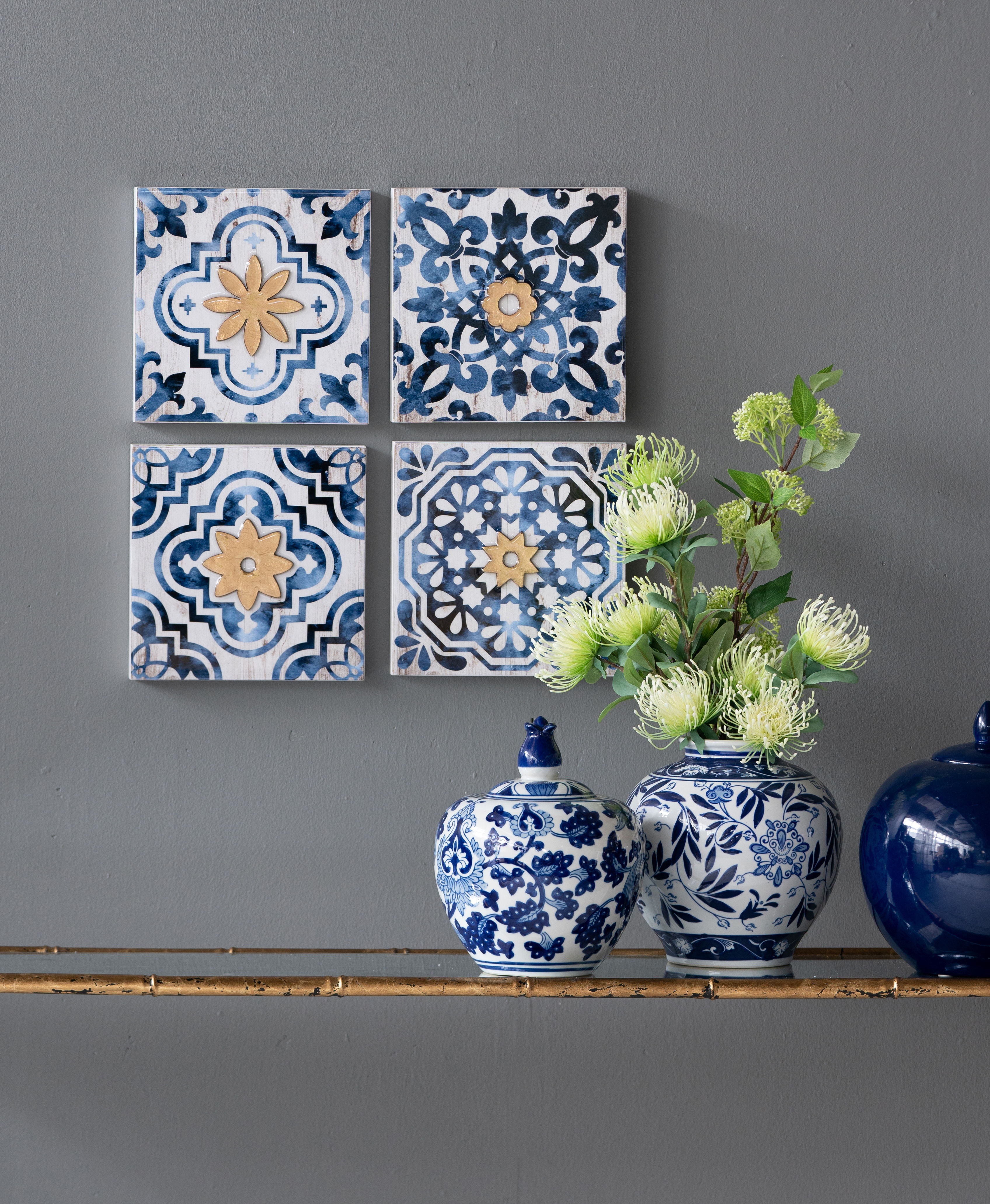 Abstract, And Wall Decor Accents (Set of 4) - White / Blue