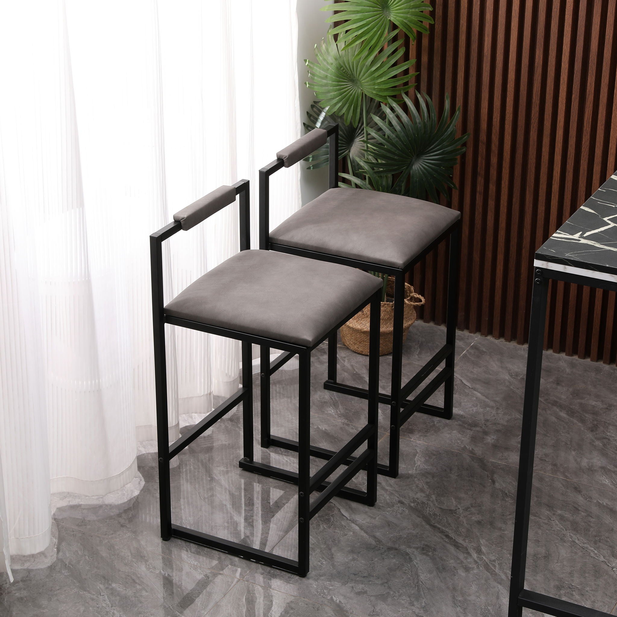 Elegant Bar Stool Set With Backrest And Footrest, Counter Height (Set of 2)