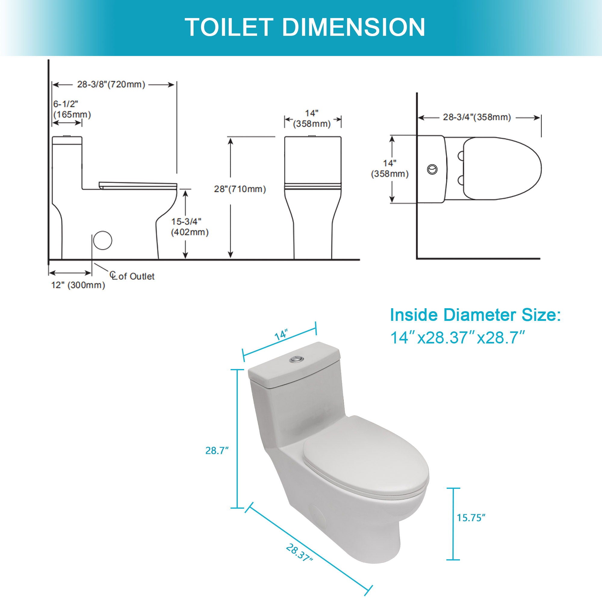 Modern Ceramic 1 Piece Toilet With Dual Flush And Soft Closing Seat - White