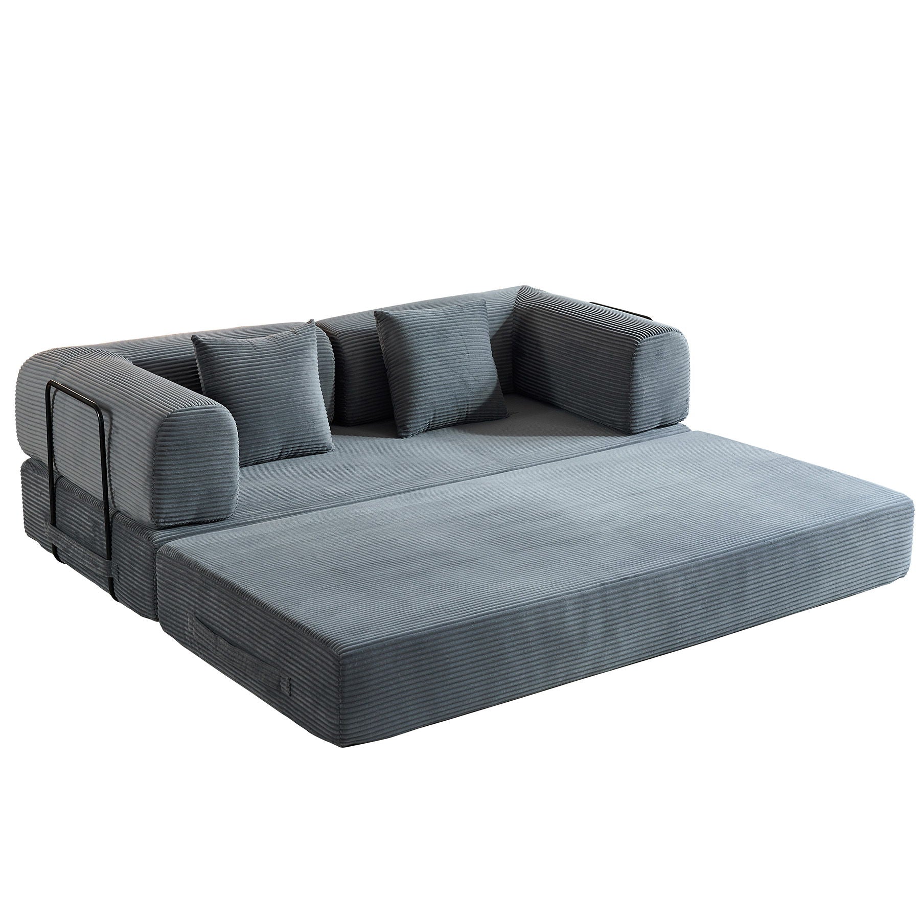 Convertible Sleeper Sofa Bed With Cylindrical Pillow, With Fixed Shape Frame