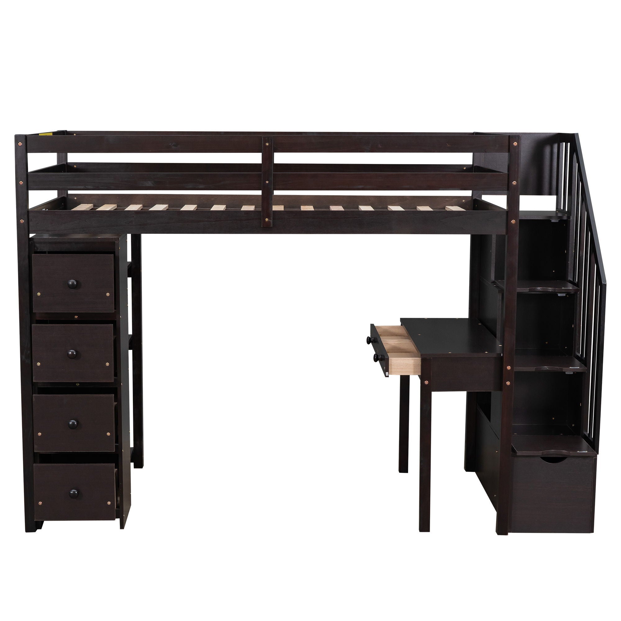 Loft Bed With Storage Drawers, Desk And Stairs With Shelves