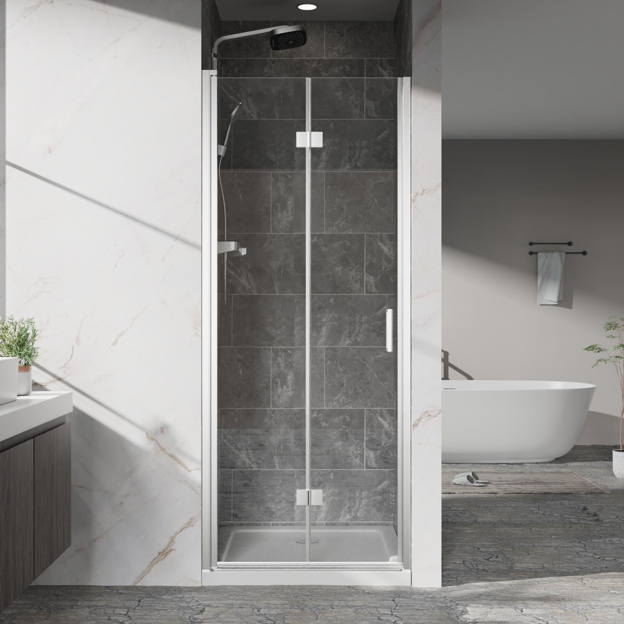 Bifold Frameless Shower Door With Tempered Clear Glass