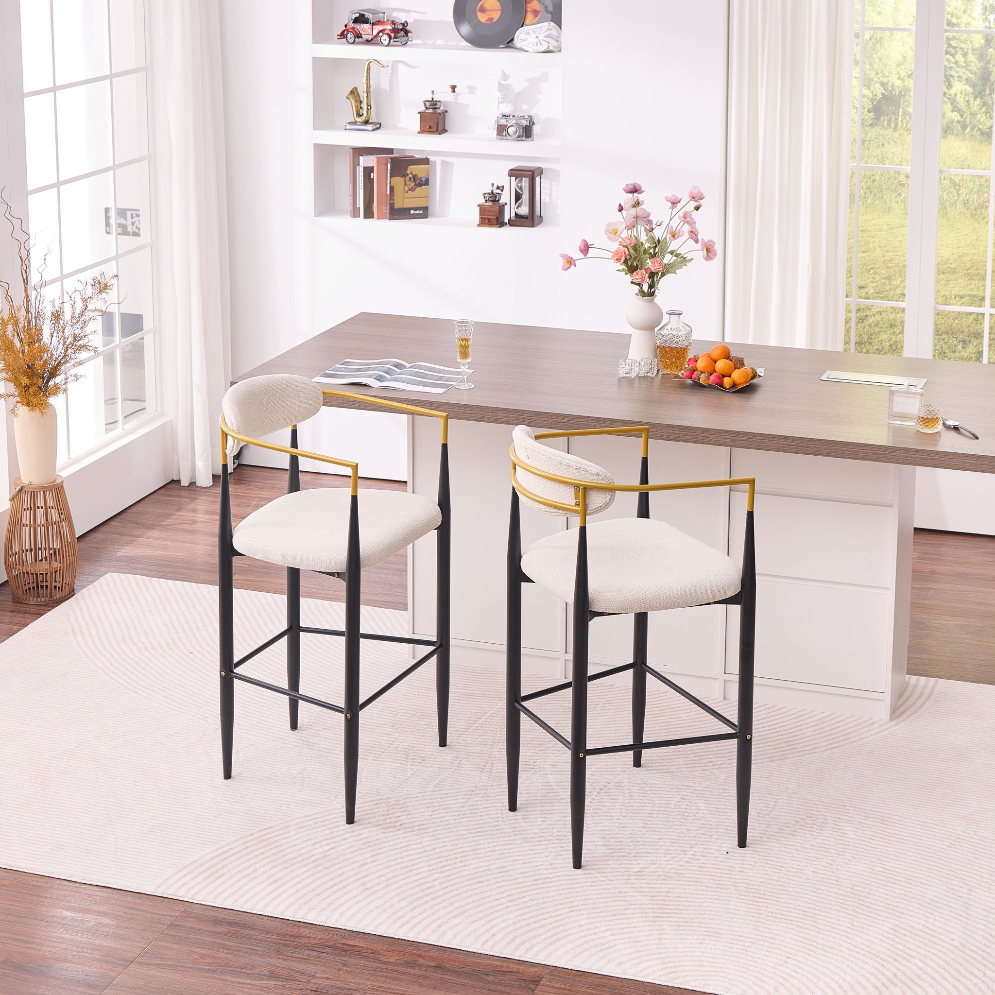 Upholstered Bar Stool With Ergonomic Design (Set of 2)