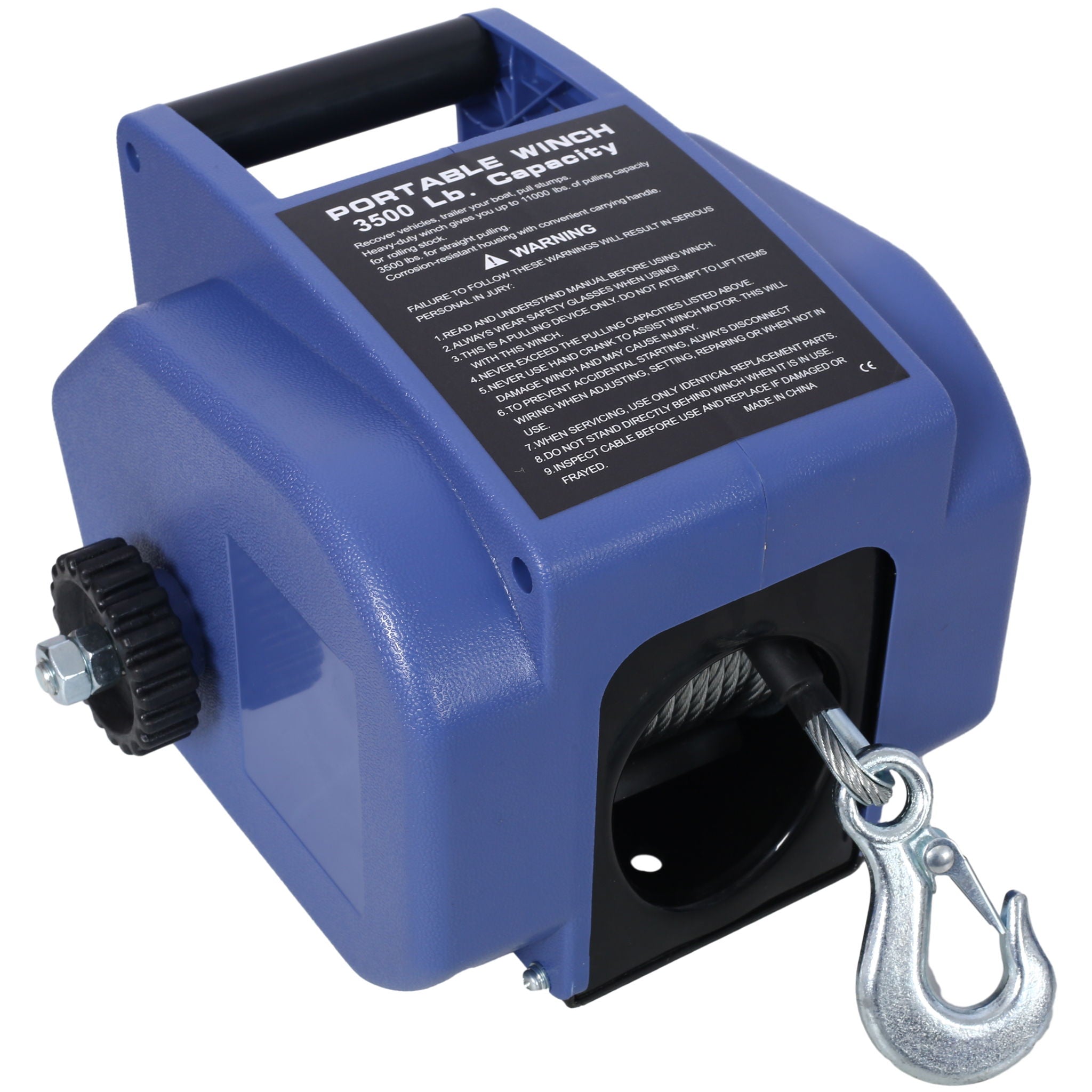 Reversible Electric 12V Trailer Winch For Boats Up To 6000 Lbs With Galvanized Wire Rope And Casing - Blue
