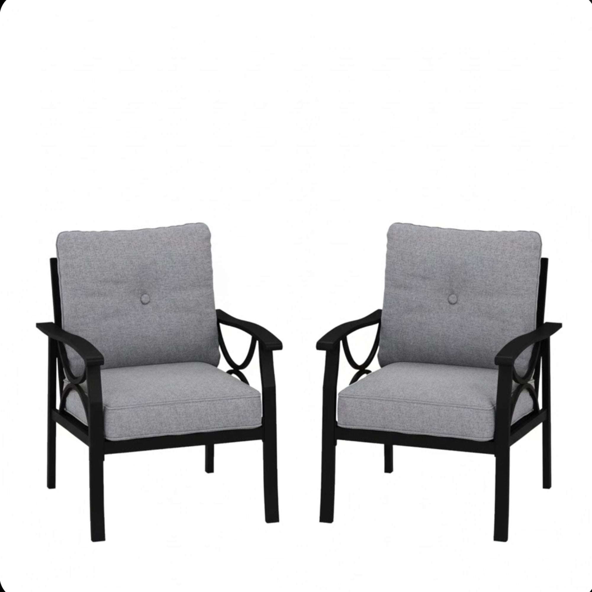 All-Weather Armchairs With Cushions, Modern Sculptural Design (Set of 2)