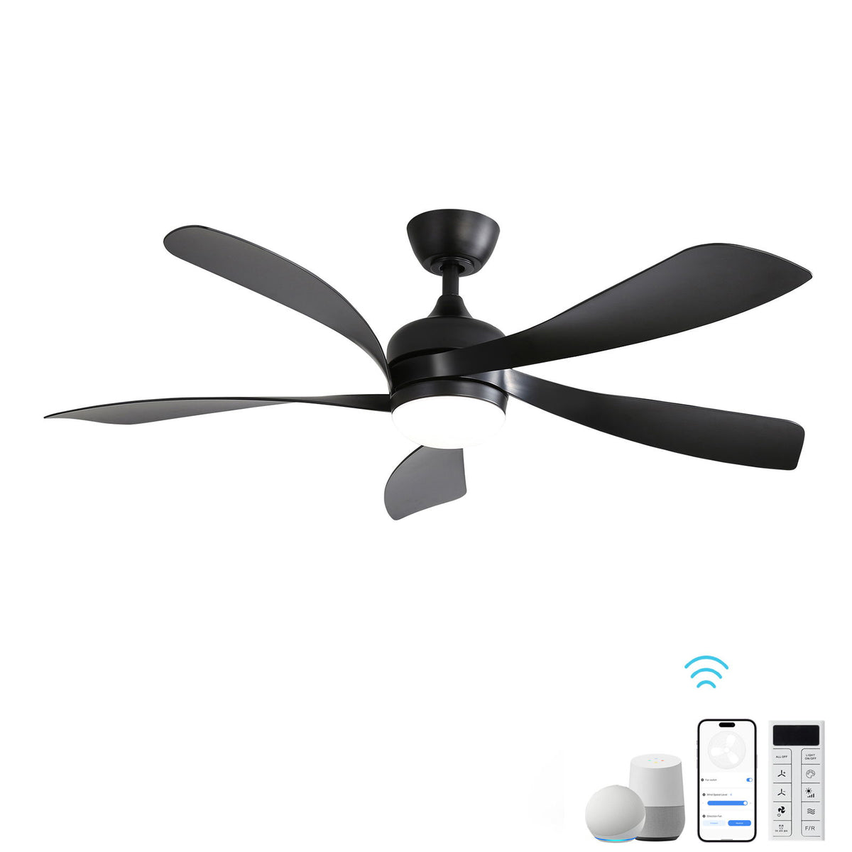 52" Low Profile Ceiling Fan With Remote Control Lights DC Motor For Patio Living Room - Black