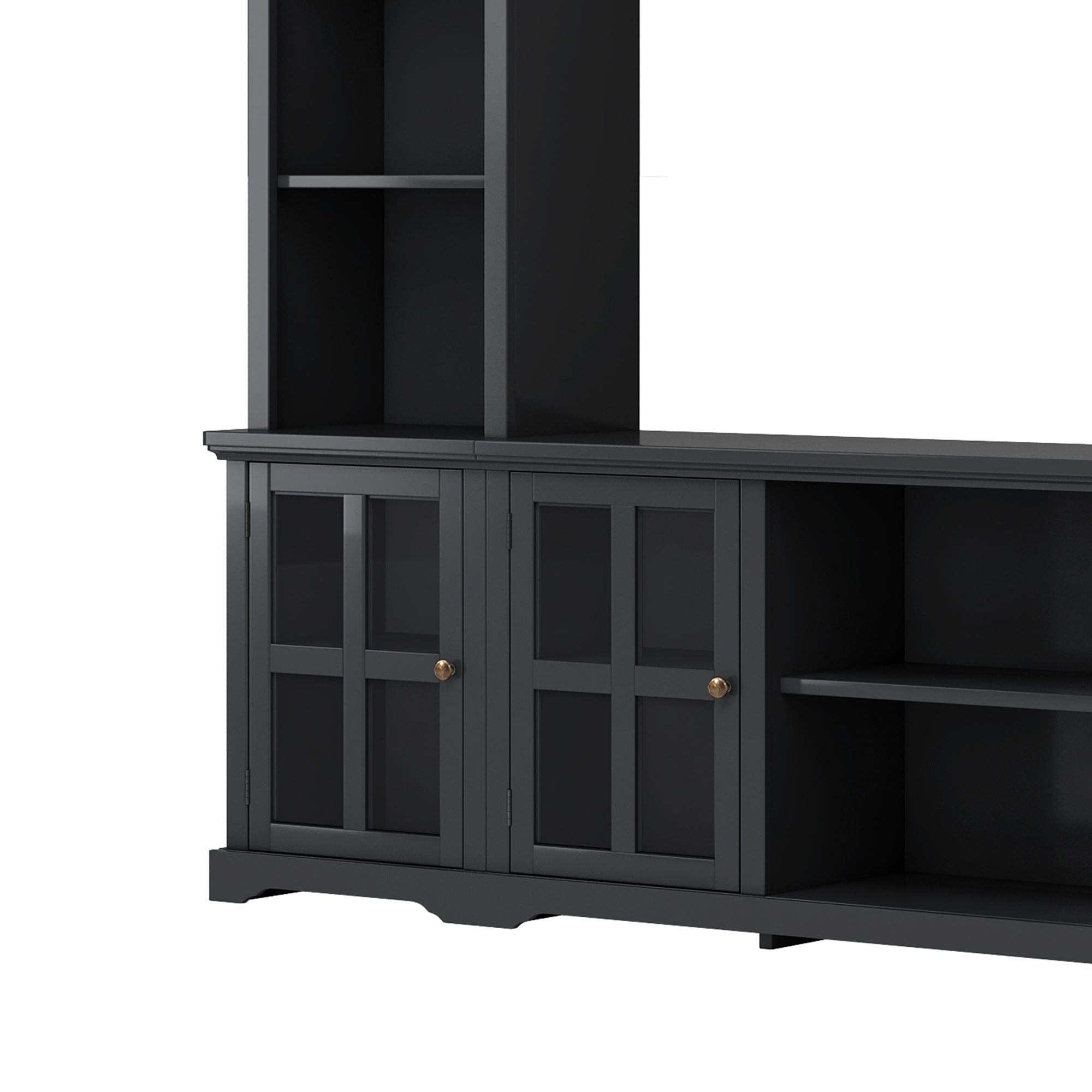 Entertainment Wall Unit with Bridge, Modern TV Console Table for TVs Up to 70" Multifunctional TV Stand with Tempered Glass Door Black