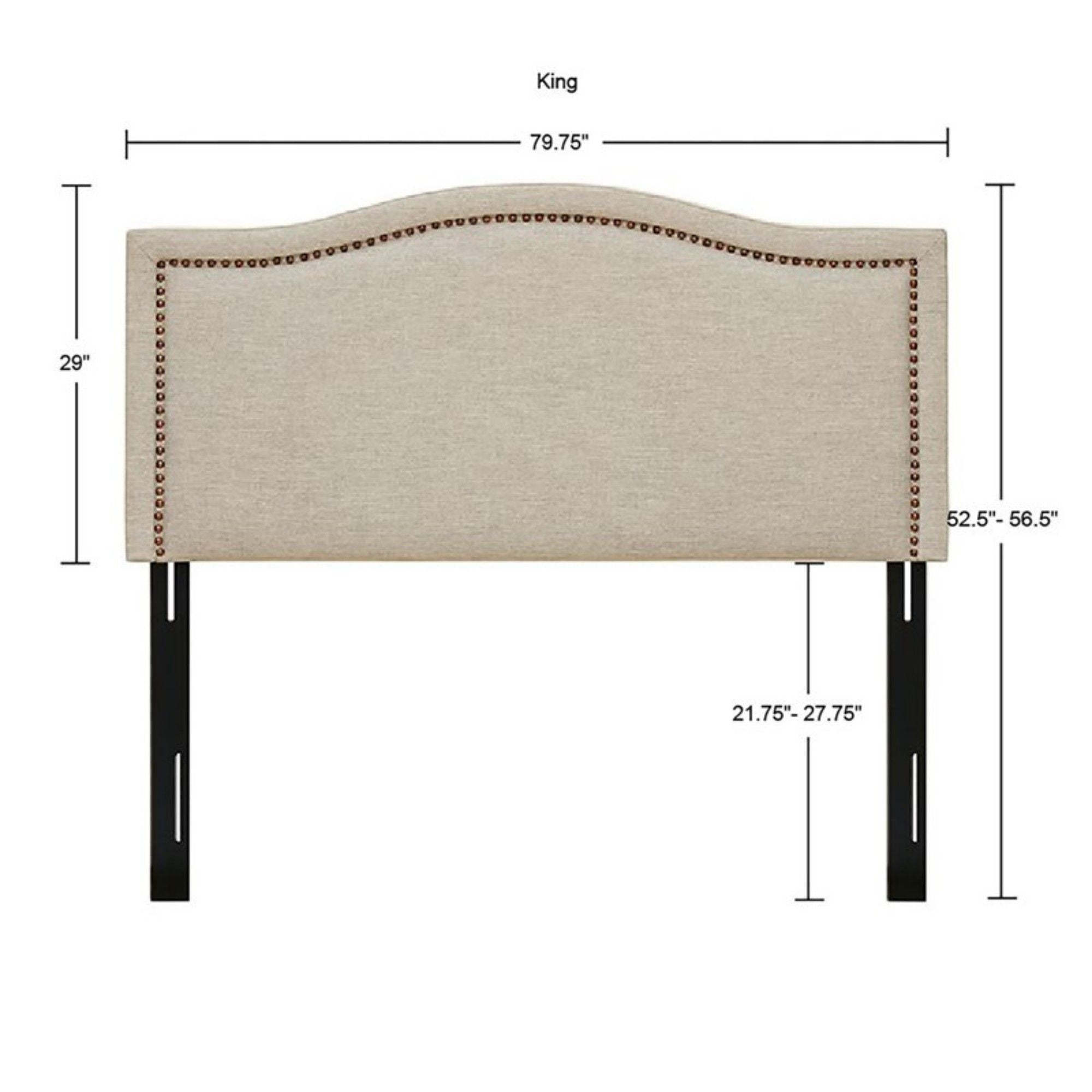 Upholstered Panel Headboard With Copper Nailheads And Adjustable Metal Legs