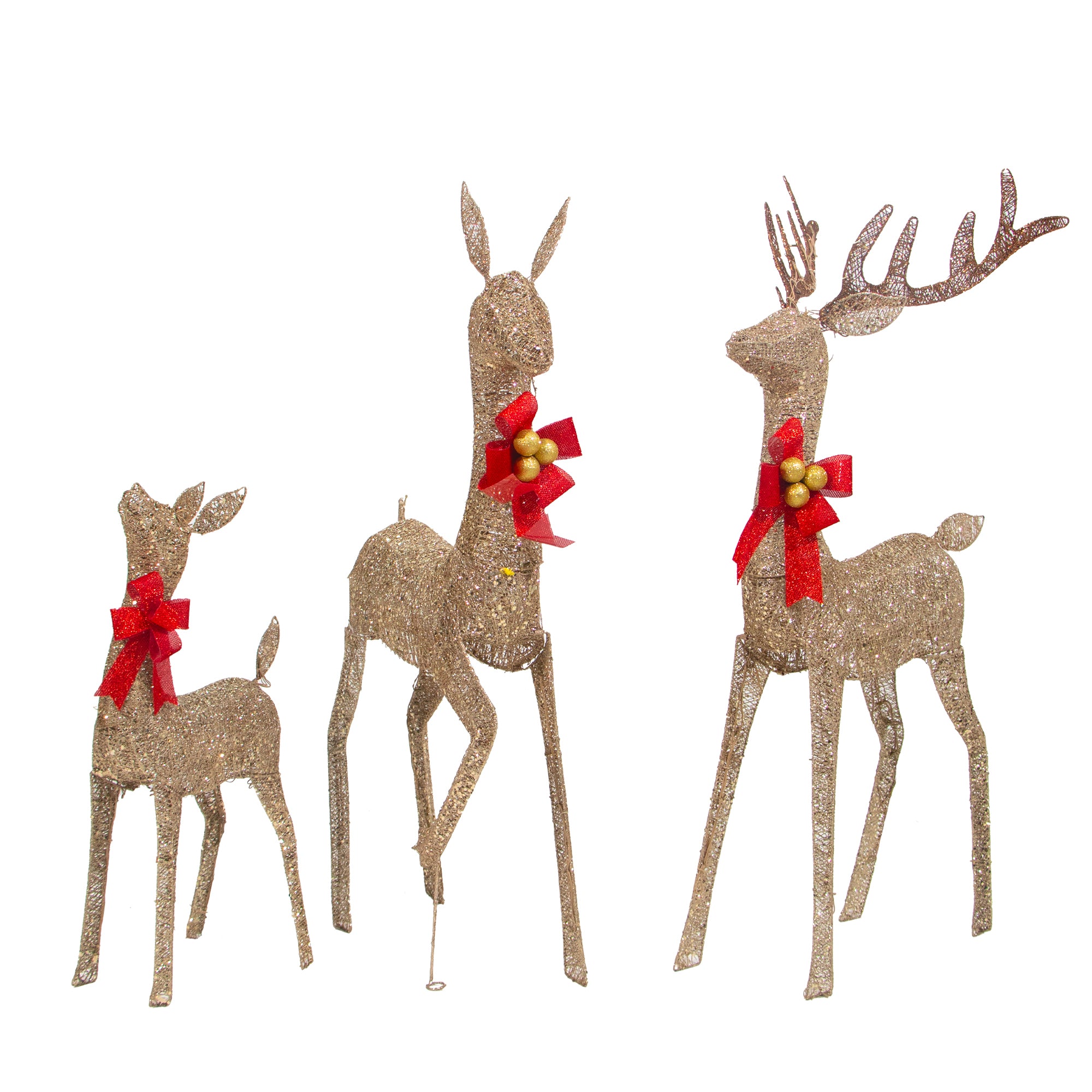 Set of 3 Large Lighted Reindeer Christmas Decorations, 3D Yard Deer Decor Family Set for Indoor or Outdoor Yard Art- with 210 Warm White LED Lights,Christmas Deer Decorations - Gold