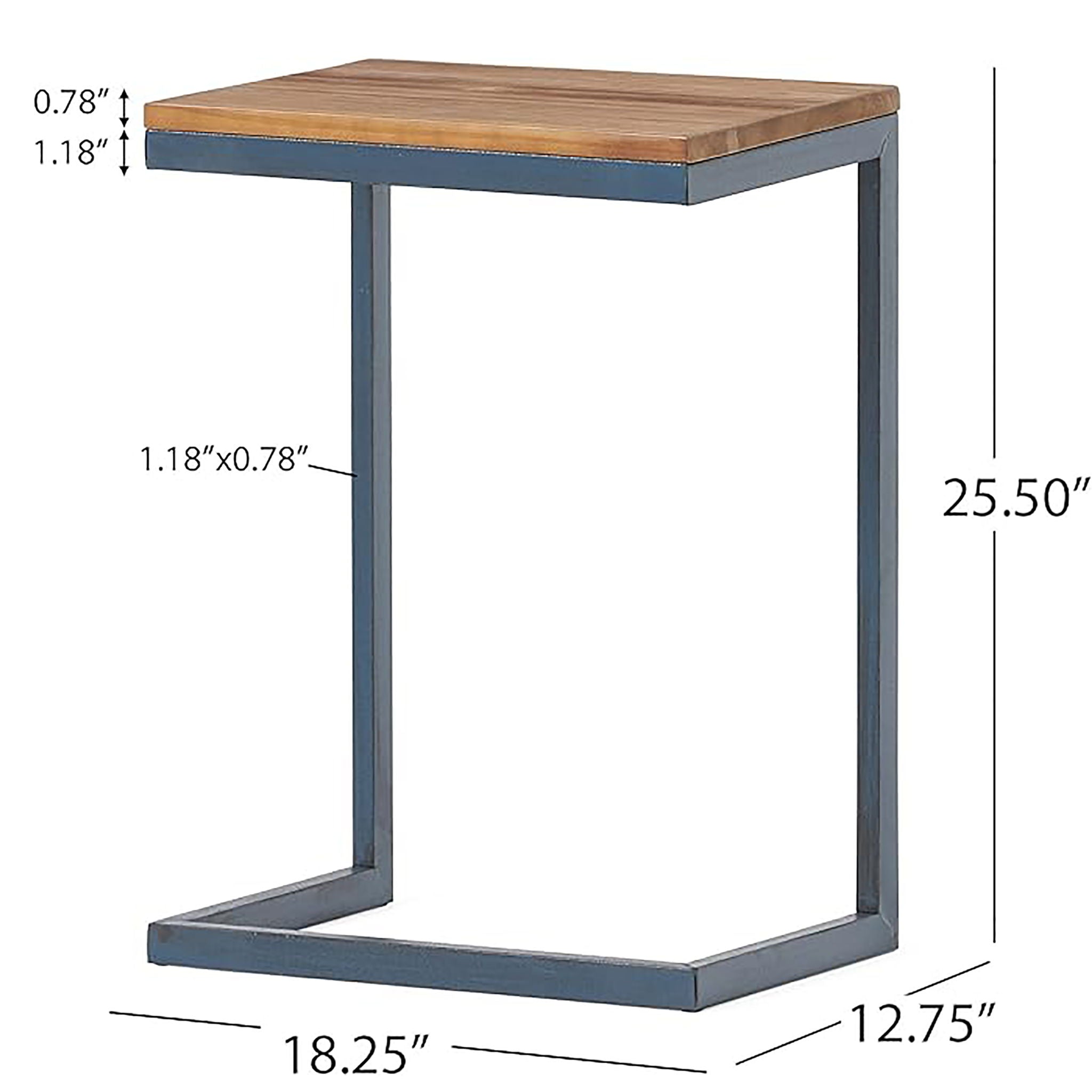 C Shaped End Table With Iron Base And Fir Wood To