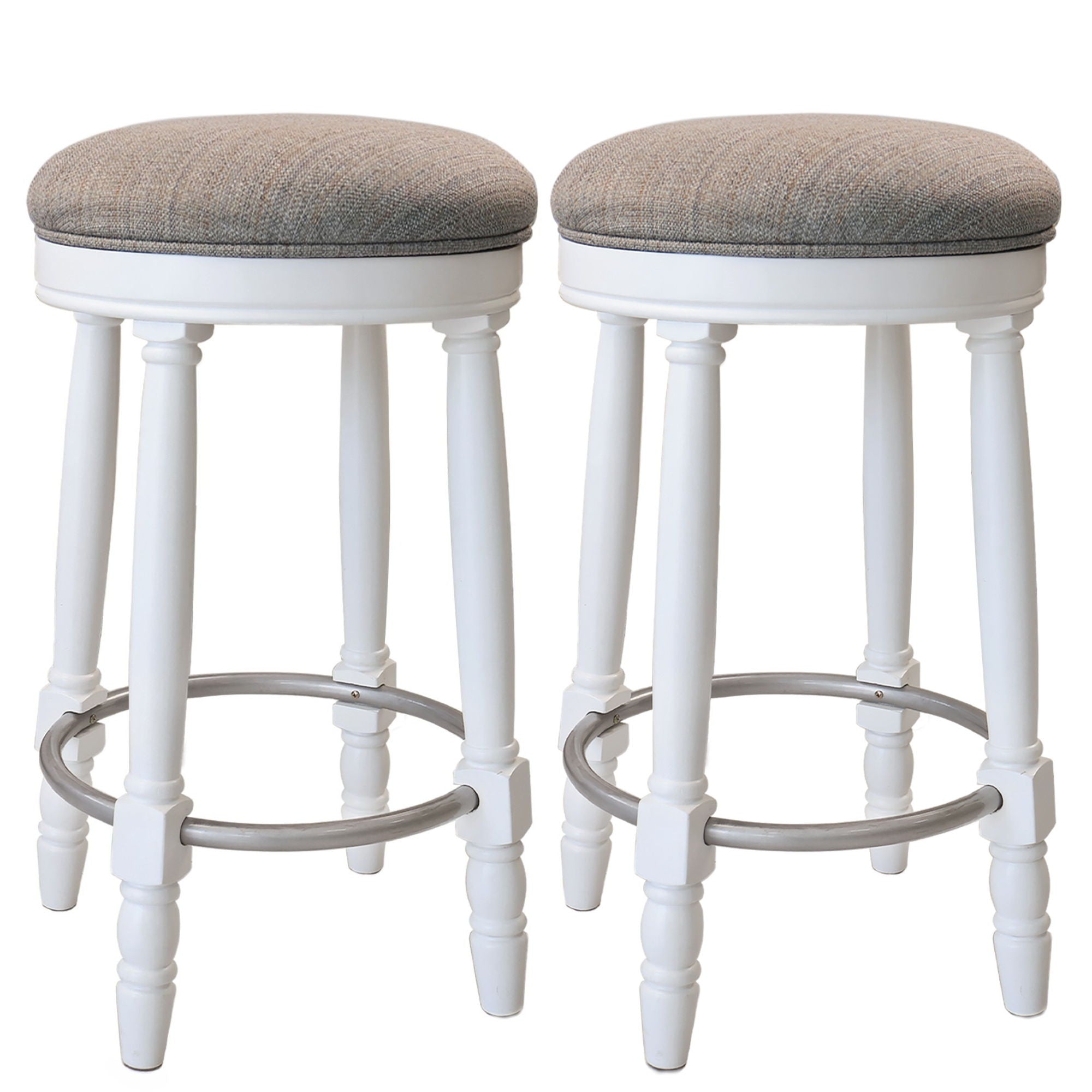 360° Swivel Wooden Barstools With Upholstered Seat, Counter Height (Set of 2)
