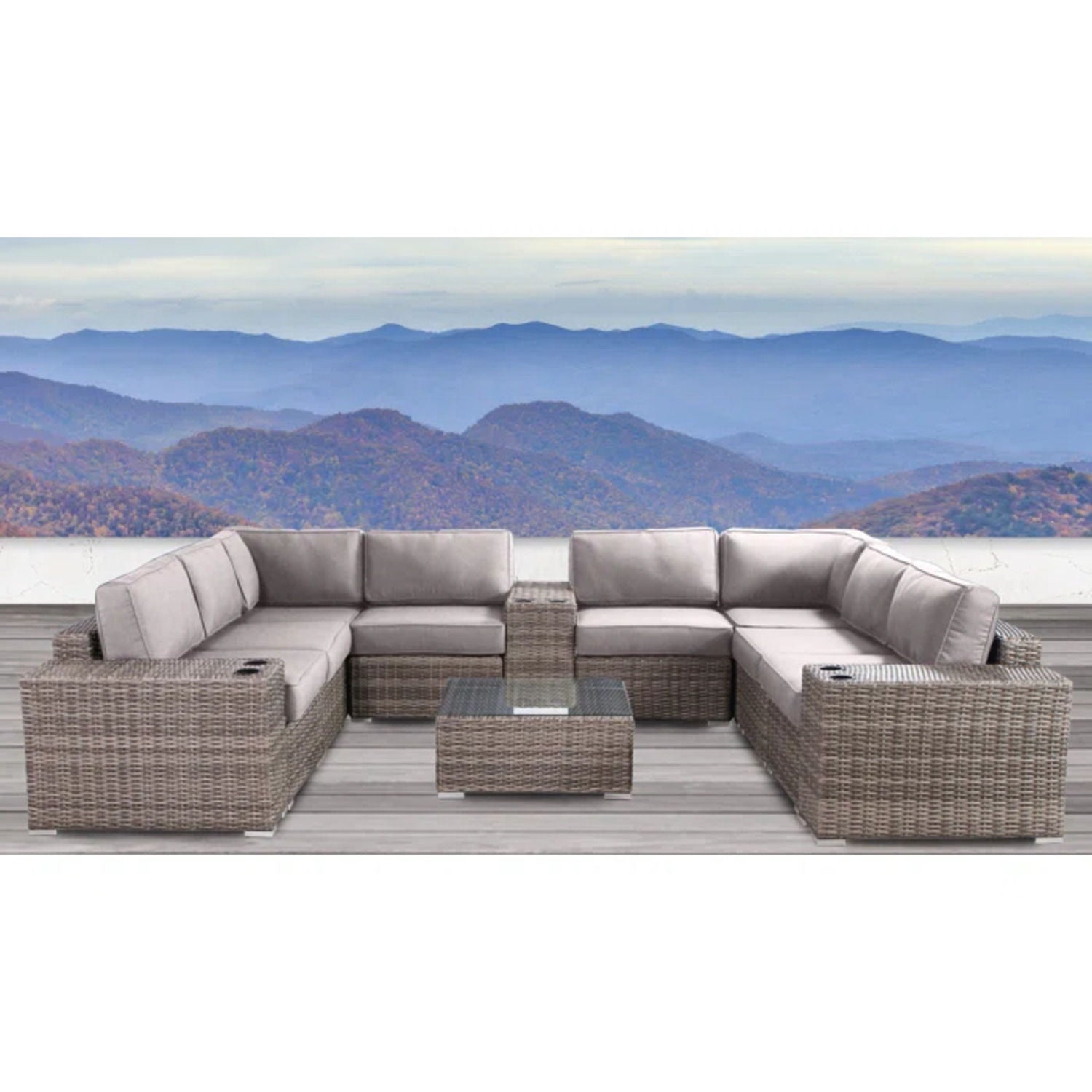 Modern Patio Rattan Sectional Set With Cushions