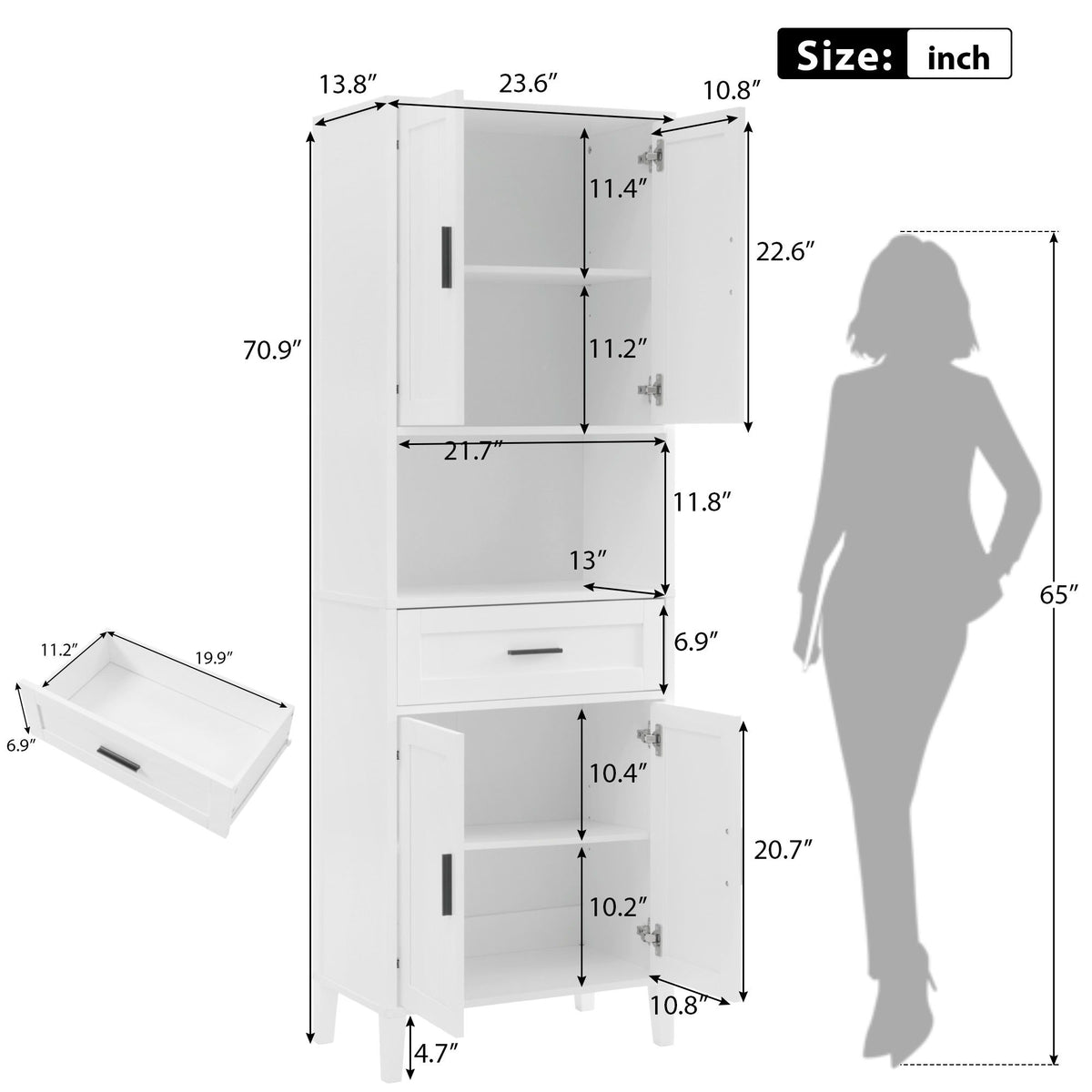 Freestanding Tall Bathroom Cabinet With Soft Close Doors And Adjustable Shelves