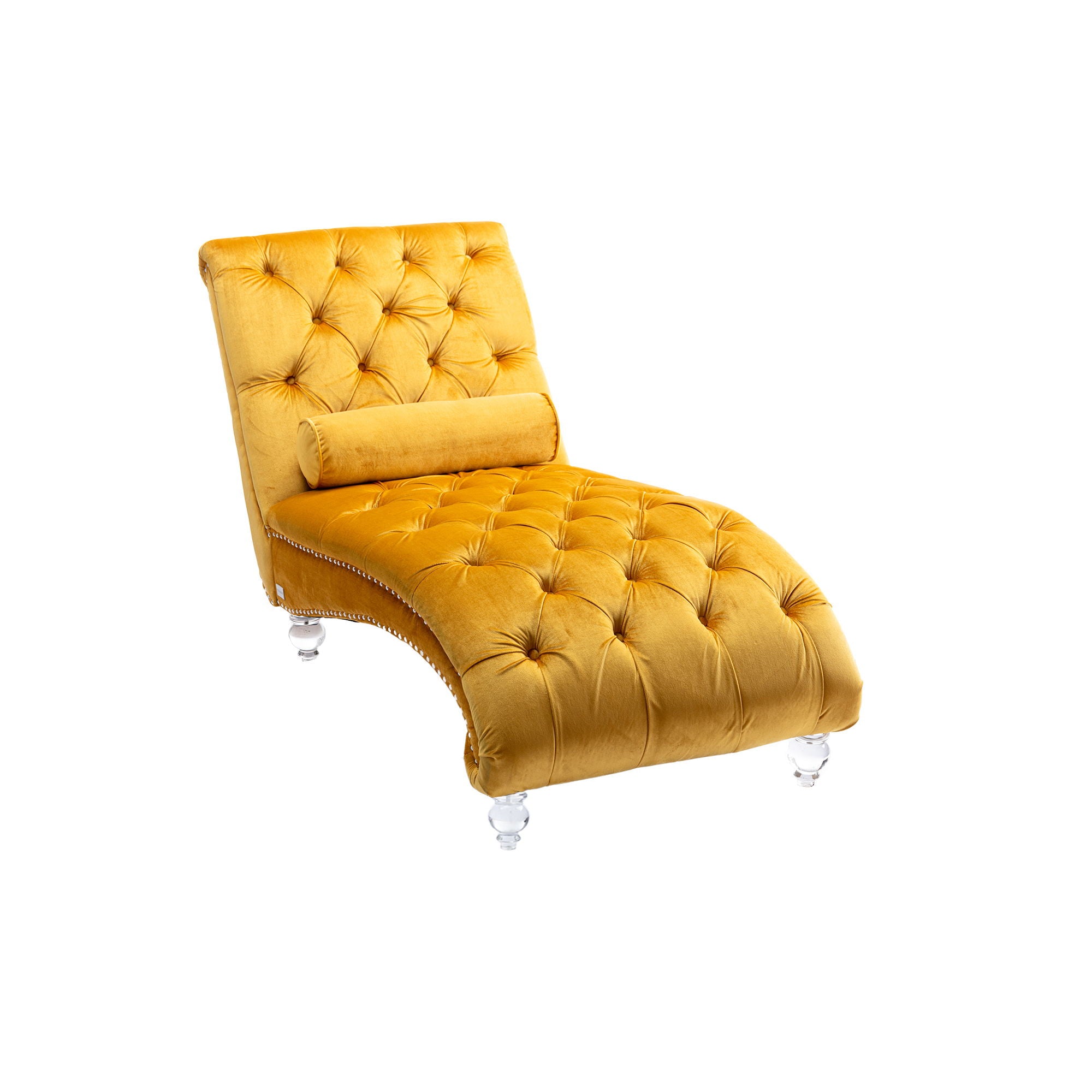 Velvet Chaise Lounge Indoor, Button Tufted Upholstered Chaise Lounge Chair With Pillow