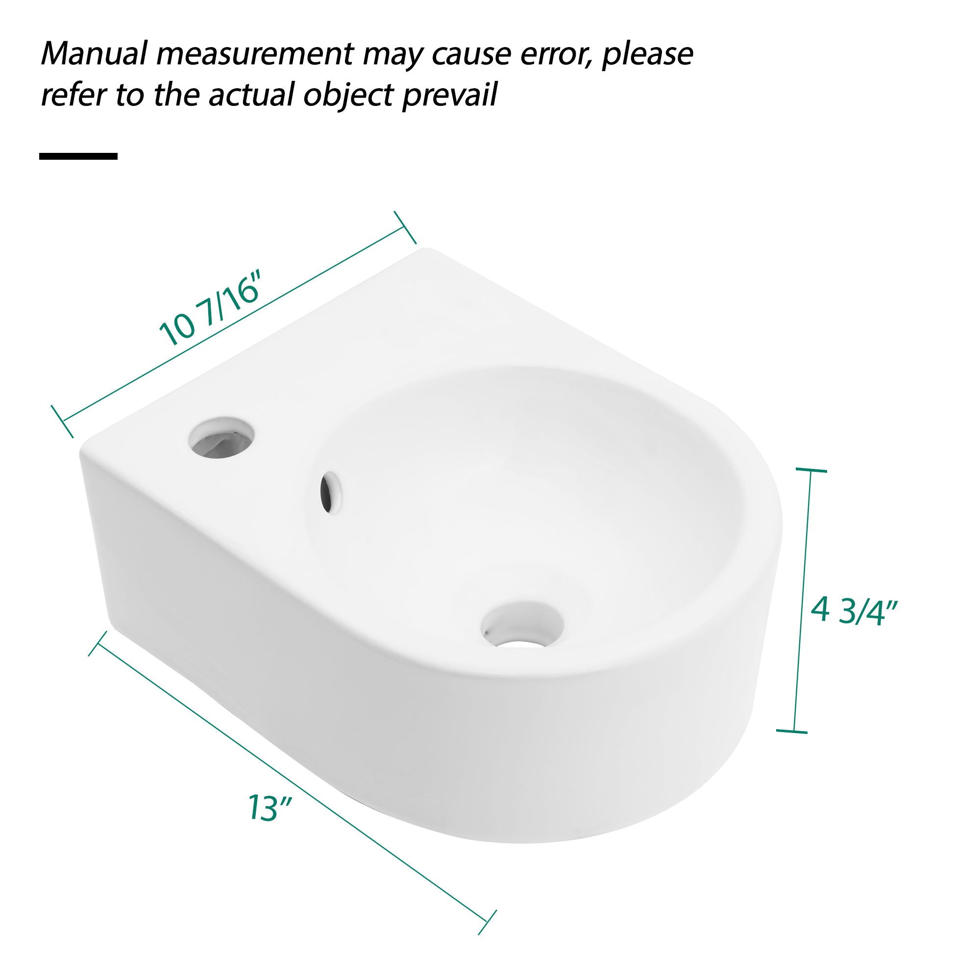 Modern Rectangle Wall Mount Bathroom Sink With Single Faucet Hole - White