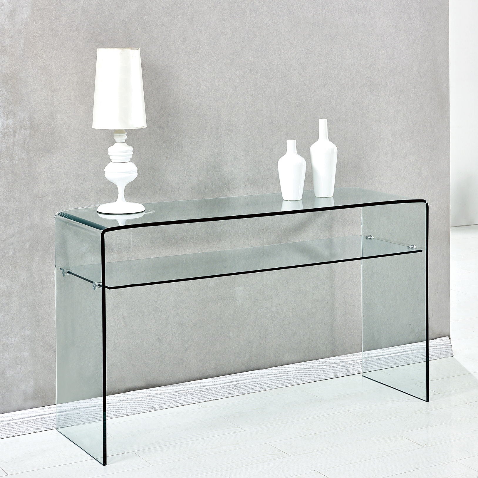 Modern Glass Console Table With Rounded Edges For Versatile Use Tempered Glass - Clear