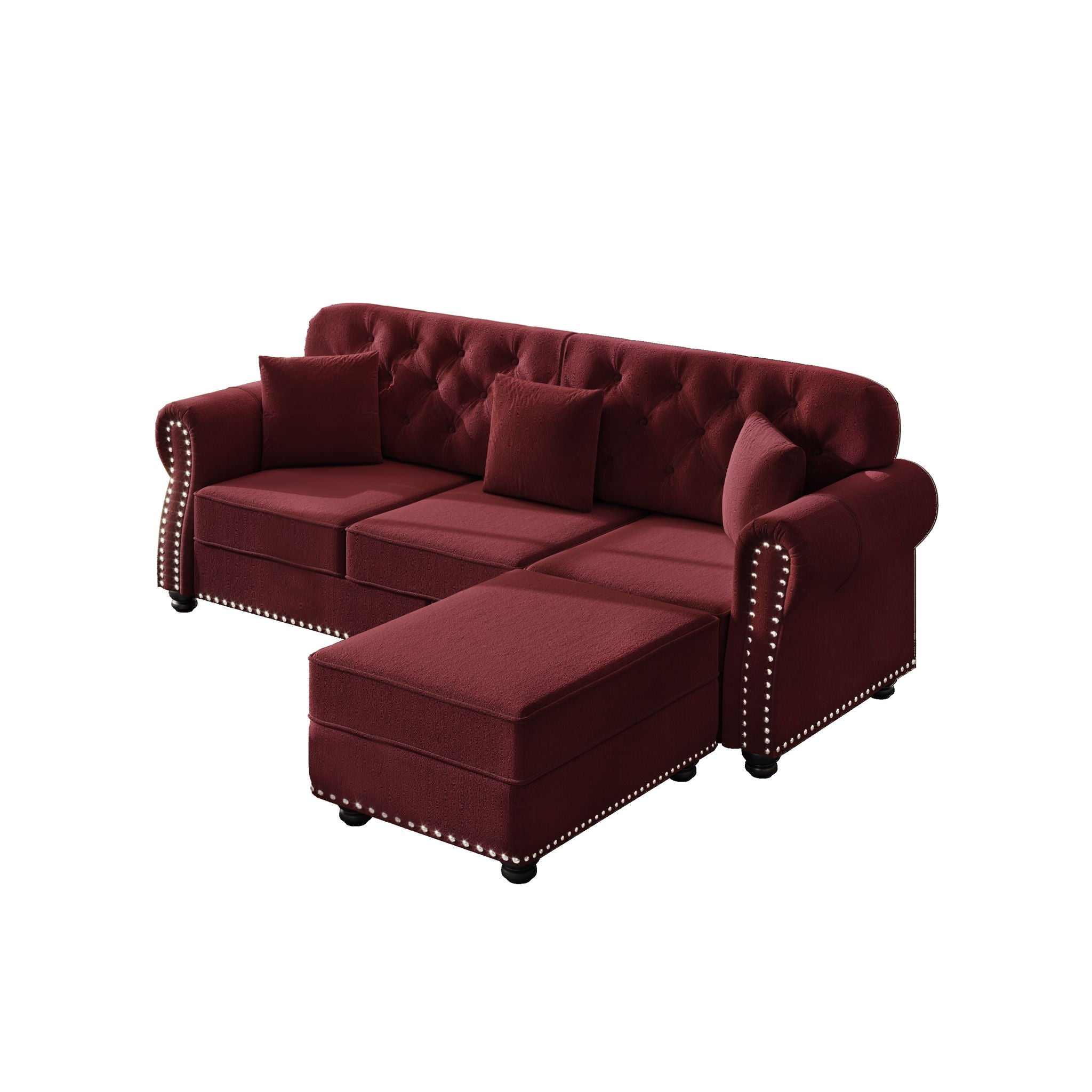 Upholstered Sofa Set With Nailhead Trim And Rolled Armrests, Includes Pillows