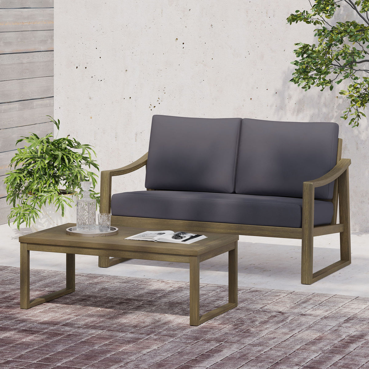 4 Person Outdoor Seating Group With Water Resistant Cushions - Dark Gray
