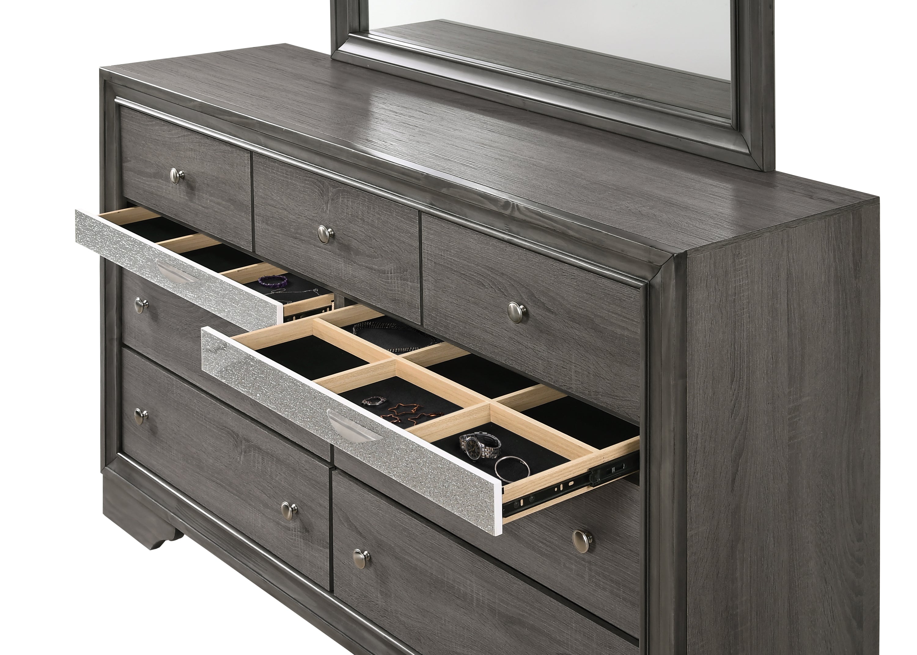 Matrix Traditional Style Full 4 Piece Storage Bedroom set made with Wood in Gray