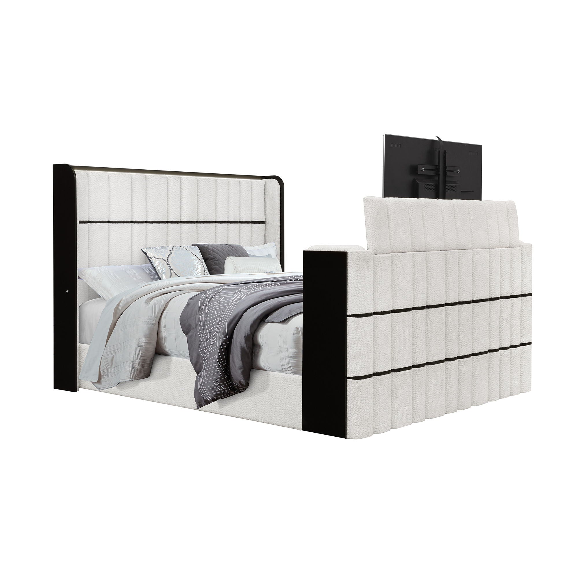 Isaiah - Bed With TV Lift-LED Speakers And Fireplace