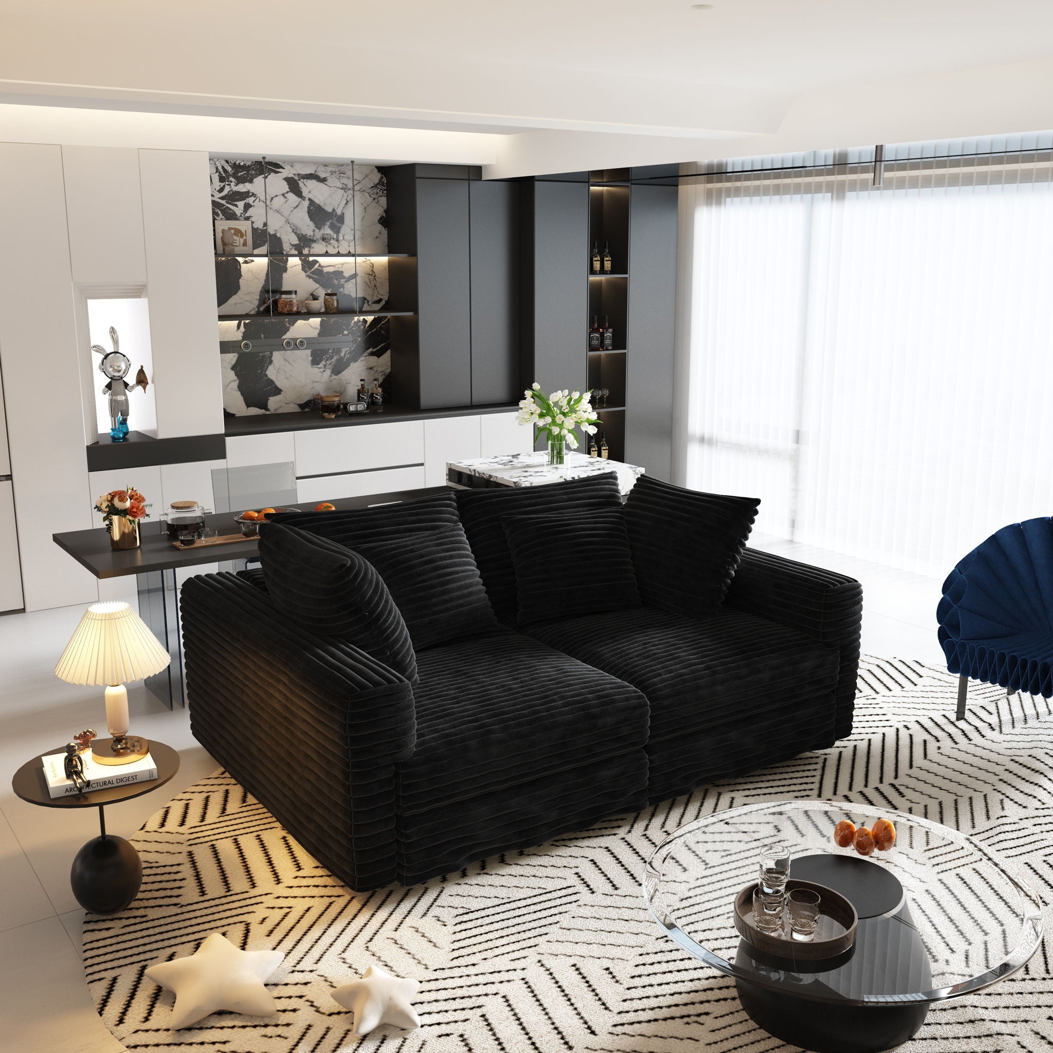 Plush Corduroy 4 Seat Sofa, Modern Comfy Upholstered Sofa Cloud Couch, Deep Seat Couches With Soft Pillows