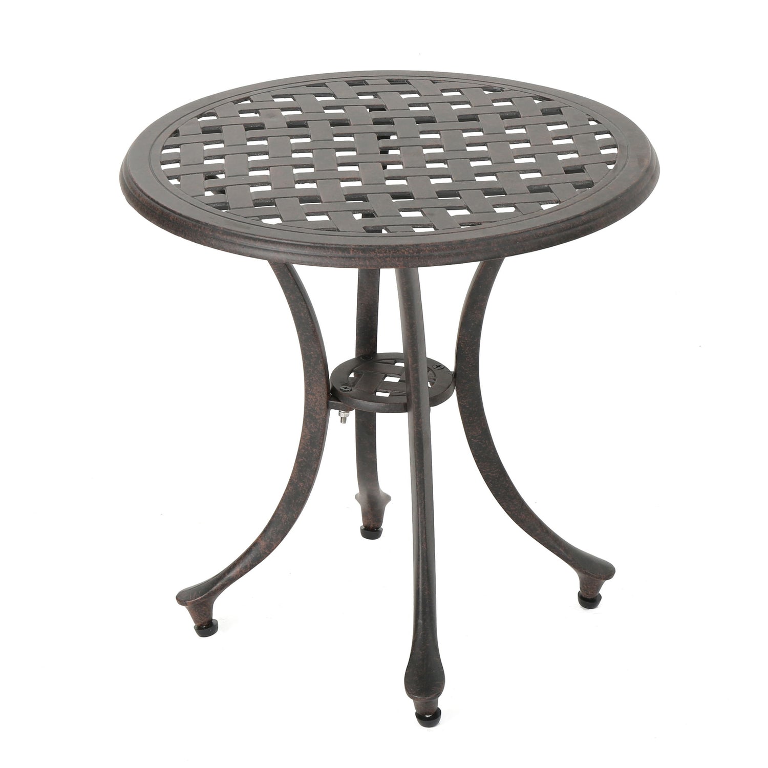 Lunaire - Outdoor Round Cast Aluminum Side Table With Lattice Top And Curved Legs - Bronze