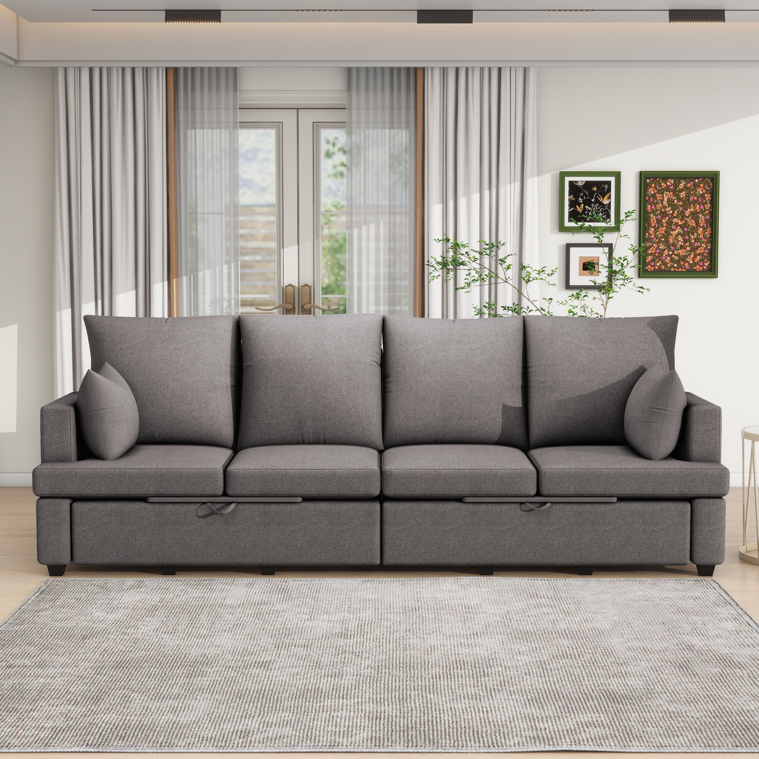 4 Seat Chenile Sectional Sofa Set With 2 Pilows, Freely Combinable