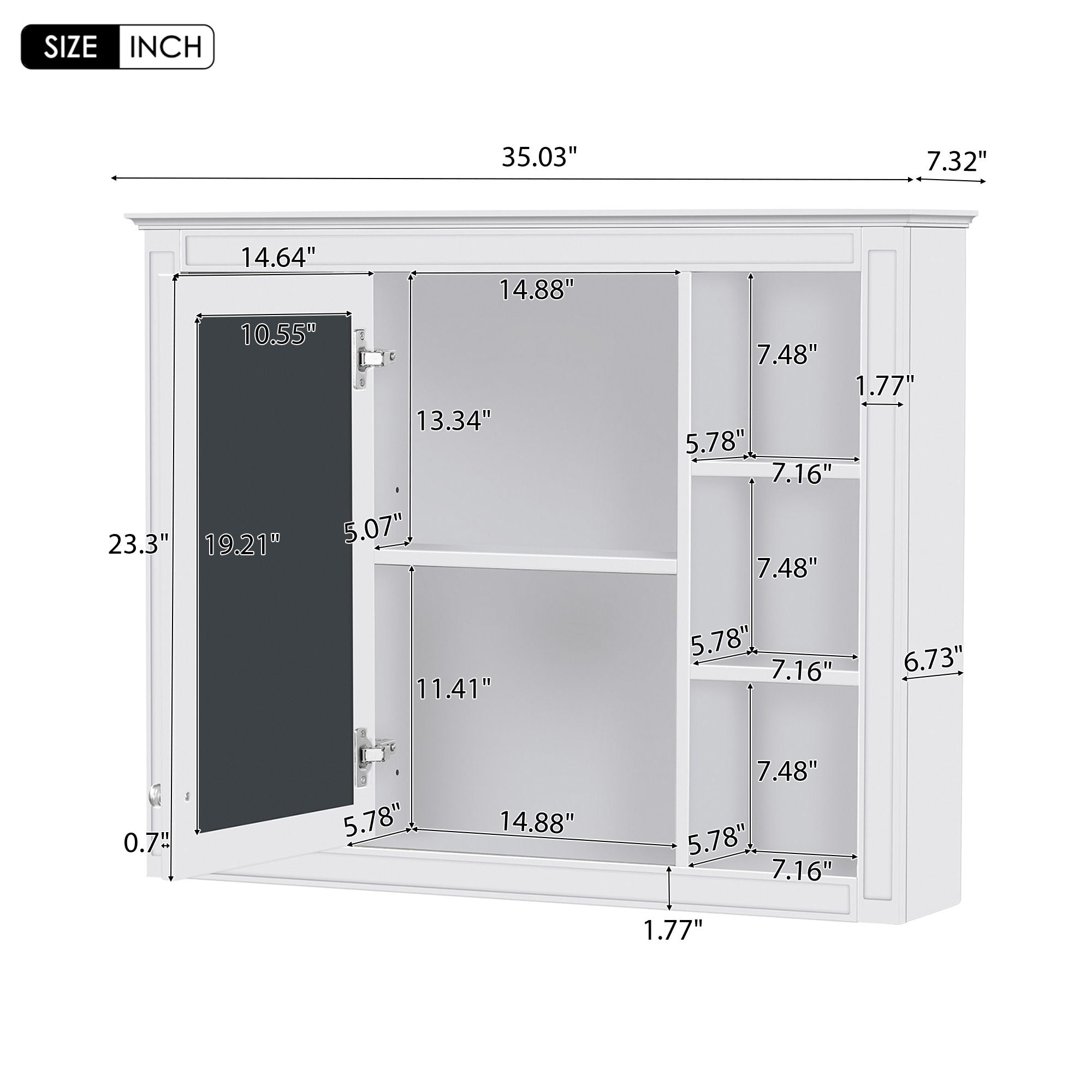 Wall Mounted Medicine Cabinet With Mirror, Storage Cabinet Featuring 6 Open Shelves And Adjustable Interior