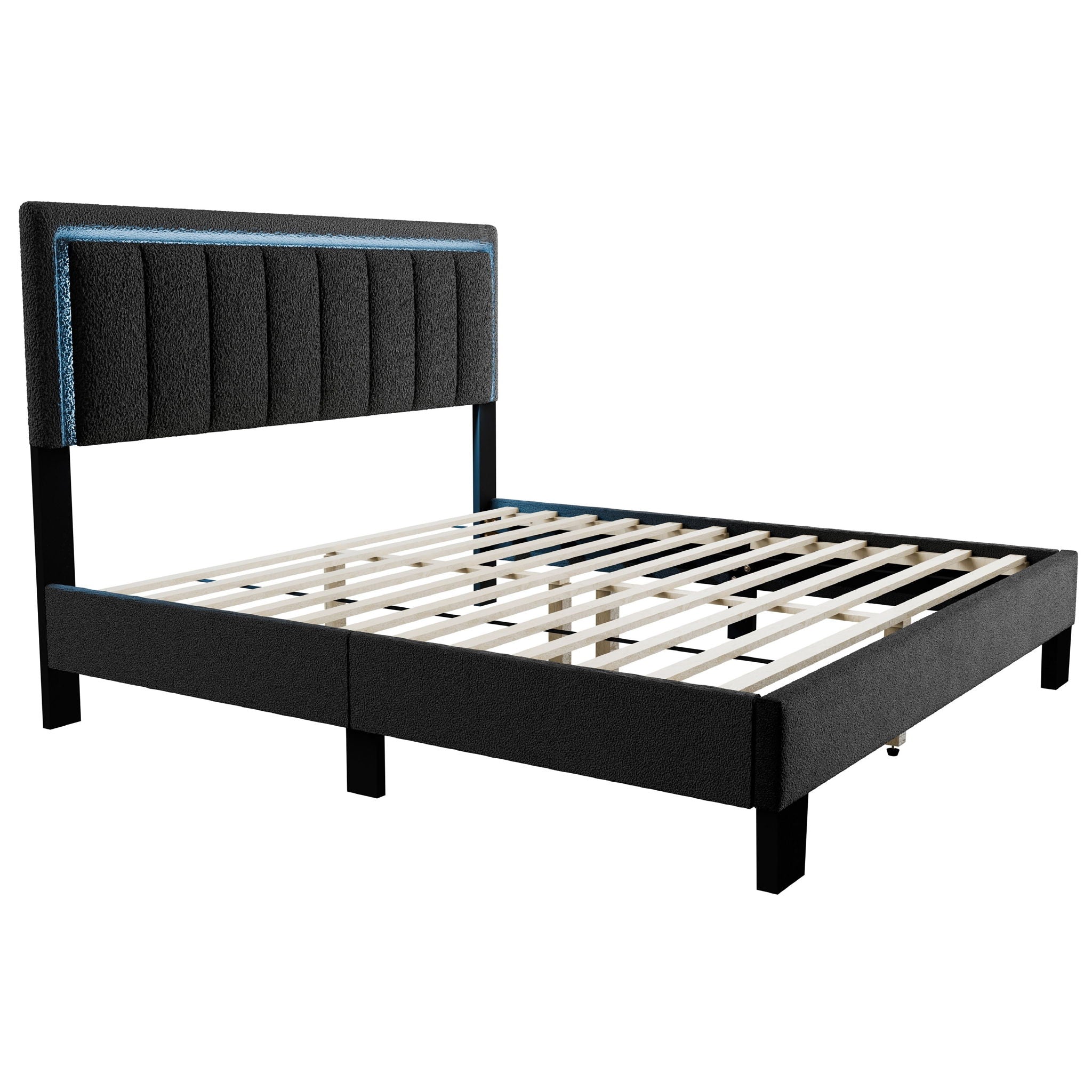 Bed With Channel Tufting And Built In LED Headboard