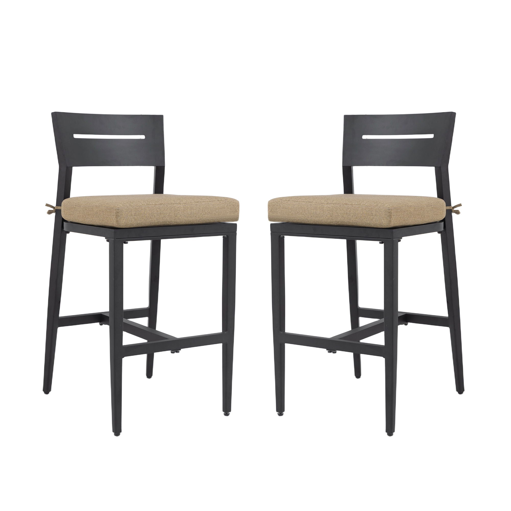 Modern Outdoor Bar Stools With Backrest And Footrest (Set of 2)