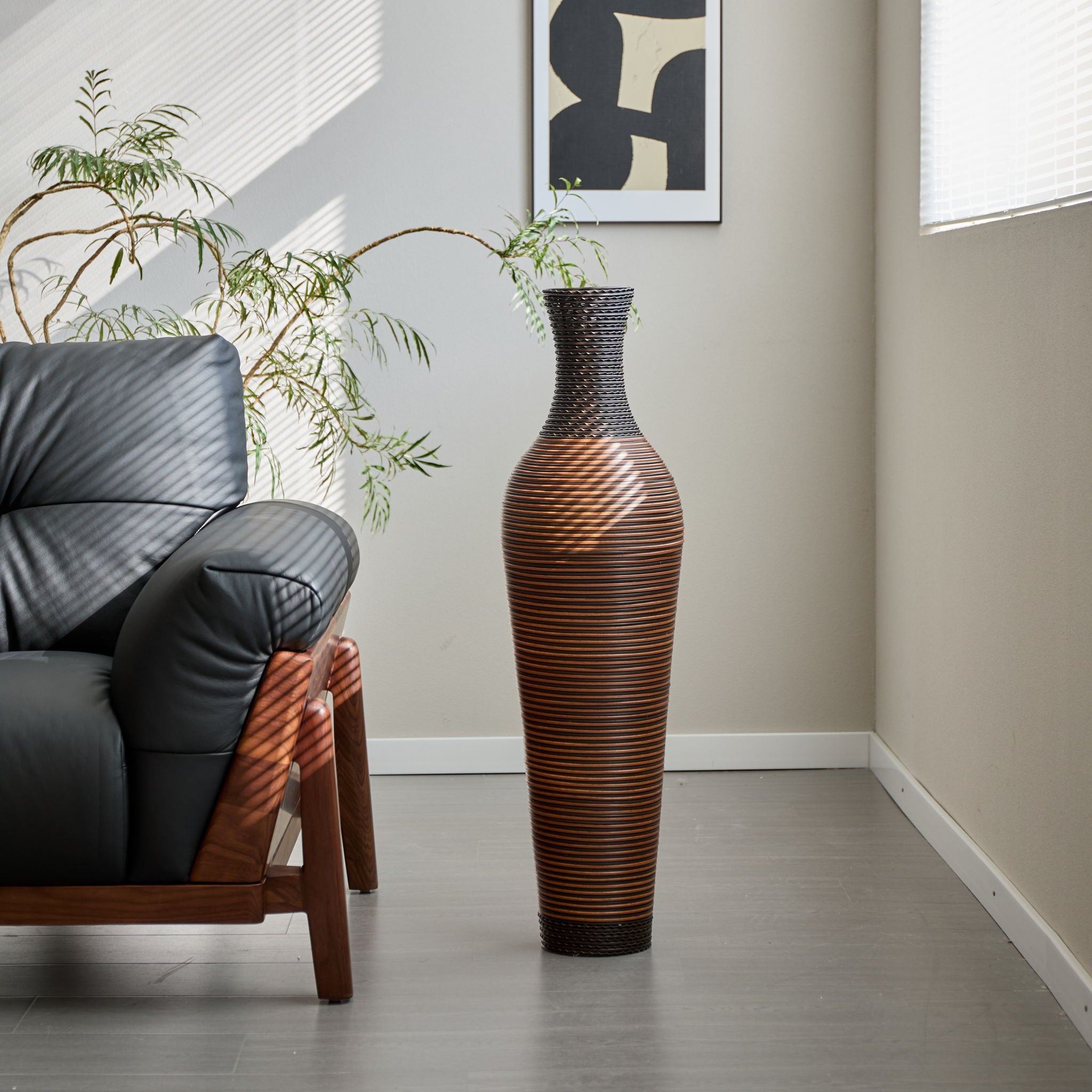 Tall Standing Designer Floor Vases With Elegant 2 Tone Finishes For Decorating