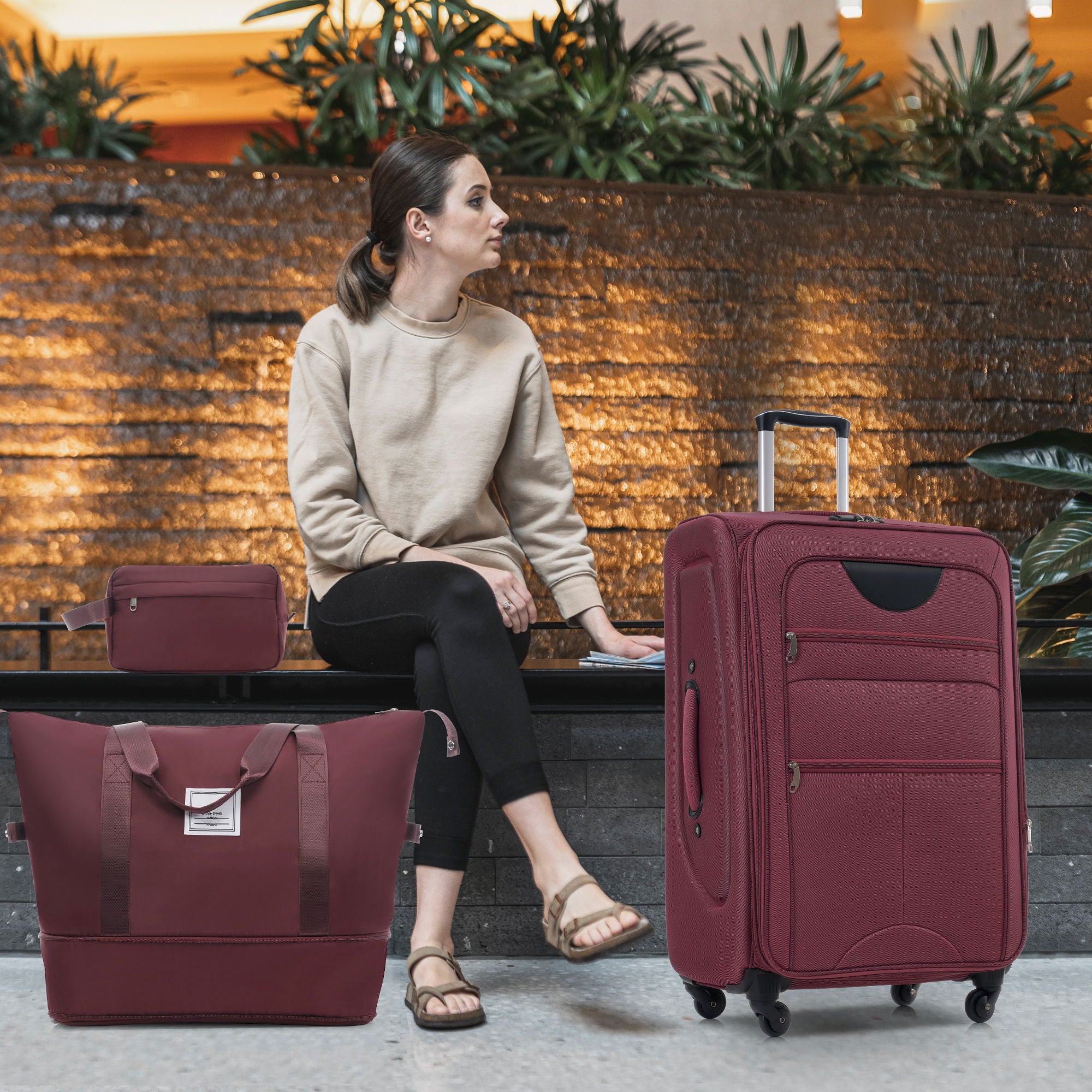 Softside Luggage Expandable Set With Duffel Bag Upright Spinner